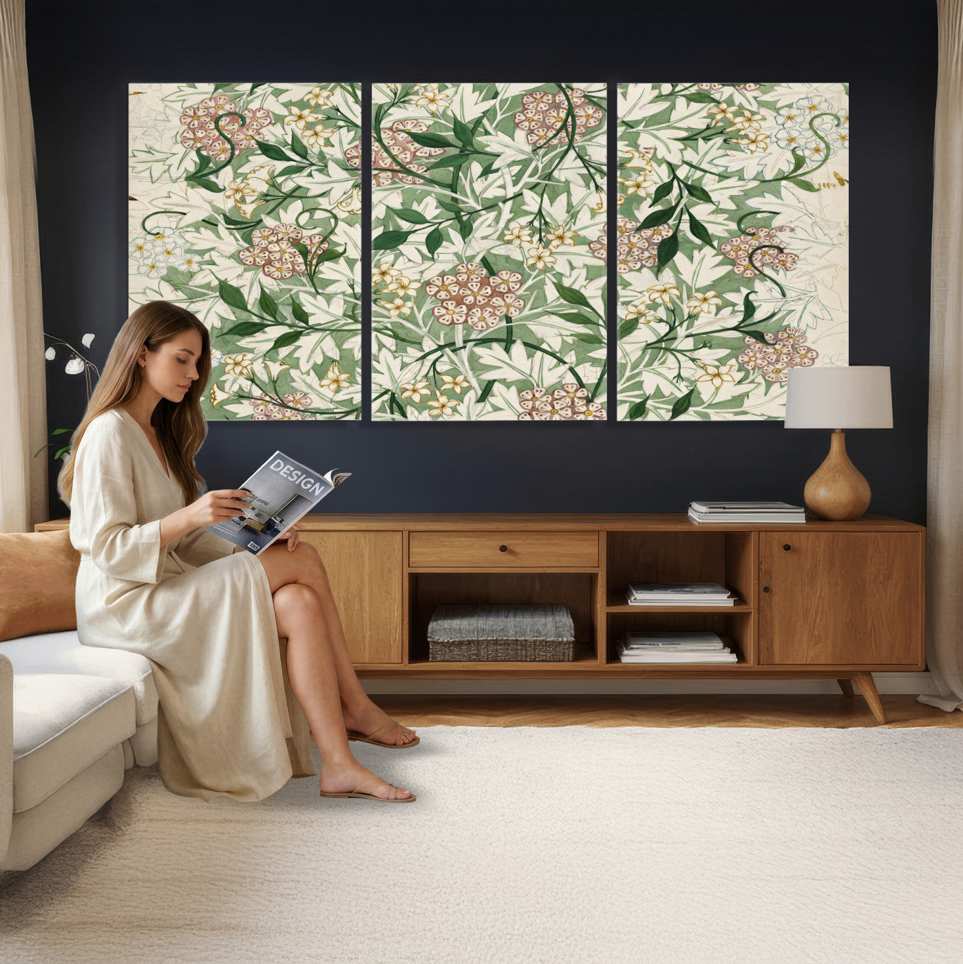 33560597-MGV-CV-36X24 - William Morris Jasmine 1872 Canvas Wall Art — Arts and Crafts Botanical Print | Vintage Green Floral Decor | Cottagecore Gift | Classic Art