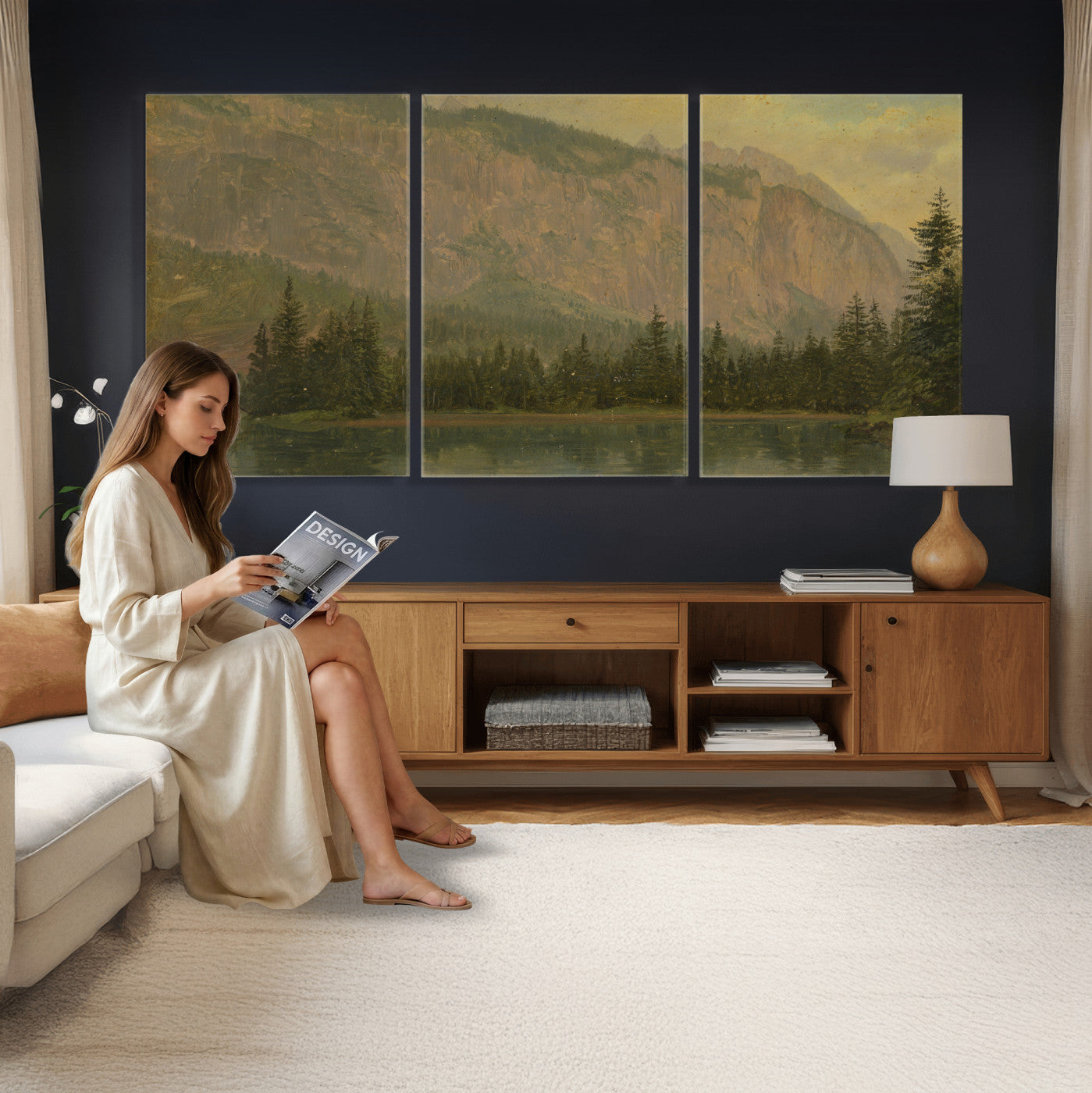 76844524-MGV-CV-36X24 - Frederic Edwin Church Hintersee Canvas Print, Hudson River School Mountain Lake Painting 1868, American Romantic Landscape, Vintage Nature Wall Art