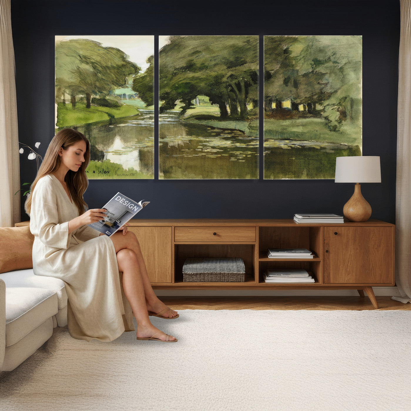 54446767-MGV-CV-36X24 - Anders Zorn Watercolor Canvas Print, Örtofta 1905 Swedish River Landscape, Impressionist Nature Art, Scandinavian Wall Decor, Plein Air Painting Print