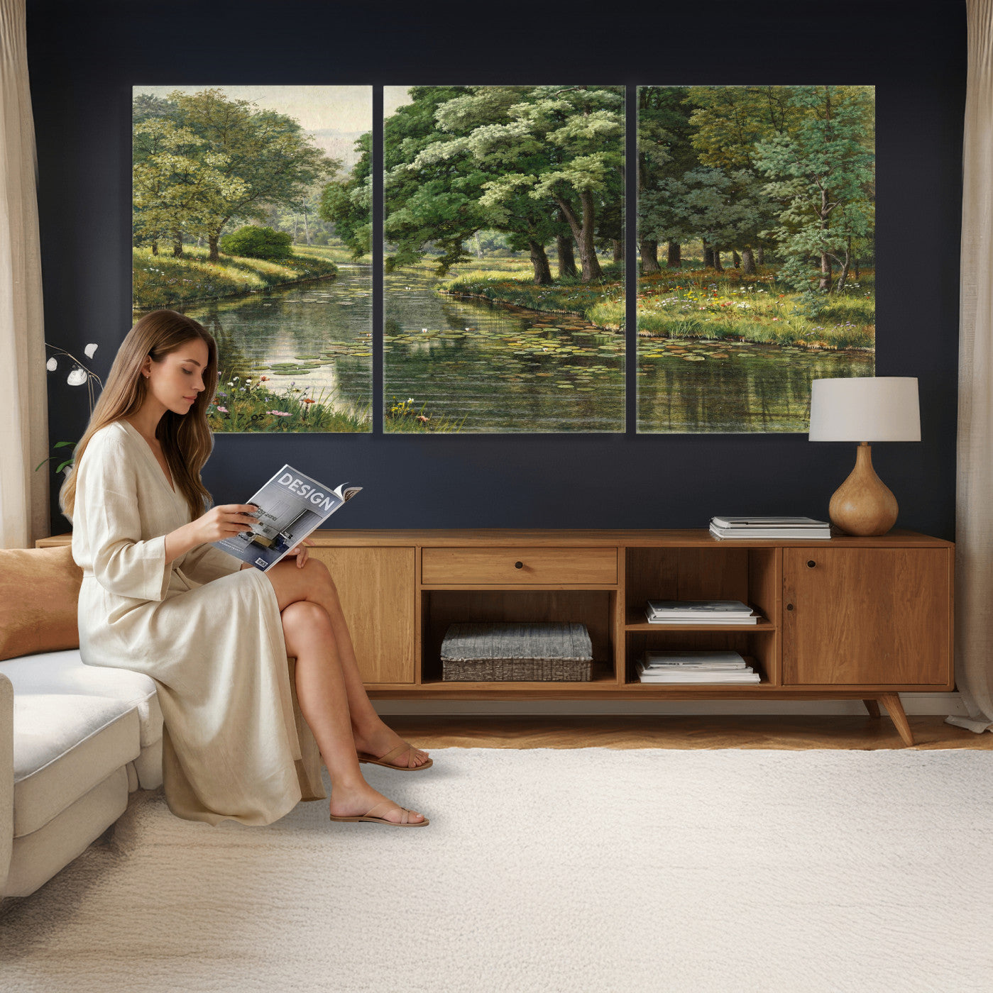 44288560-MGV-CV-36X24 - Forest Stream Canvas Wall Art, Peder Monsted A Forest Stream 1905 Print, Danish Realist Landscape, Lily Pad River Nature Decor, Vintage Green Painting