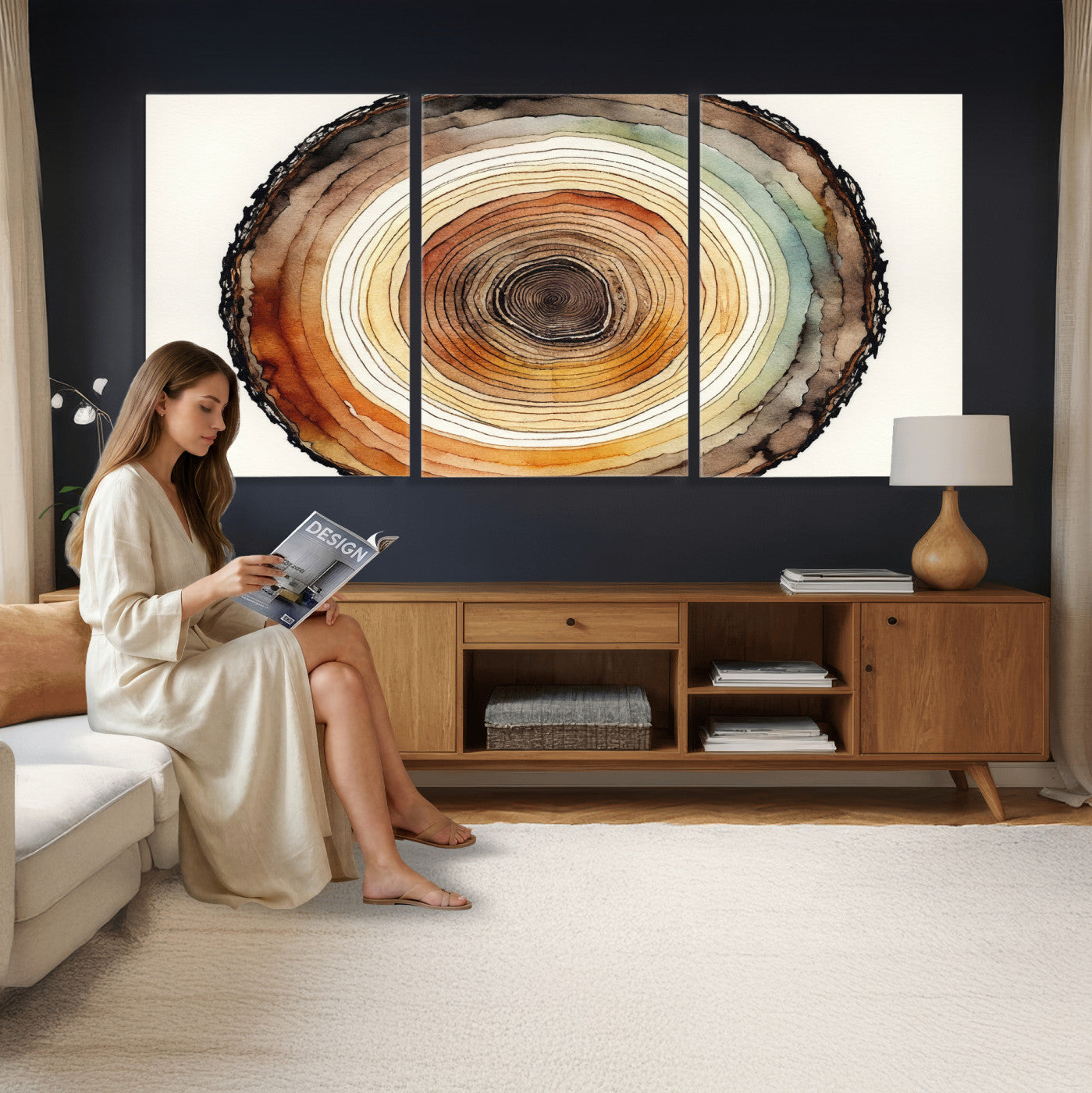 13719680-MGV-CV-36X24 - Natural Wood Slice Wall Art Canvas Print, Tree Ring Wall Art, Framed Abstract Nature Wall Decor, Earth Tone Statement Canvas Print