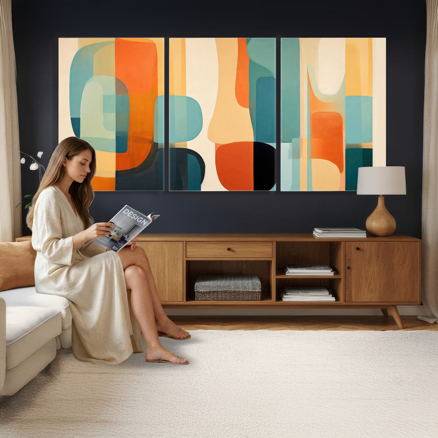 71488451-MGV-CV-60X30-3P - Abstract Geometric Wall Art Canvas Print, Mid Century Modern Wall Art, Abstract Wall Art Canvas Print for Living Room Bedroom Office