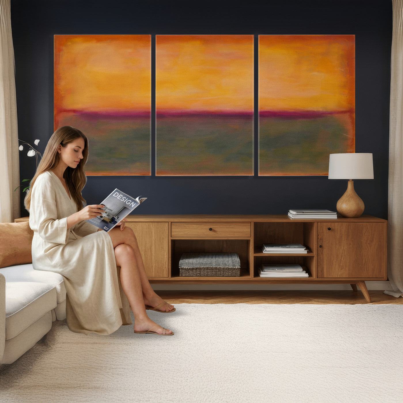 21628300-MGV-CV-36X24 - Abstract Color Field Wall Art Canvas Print, Framed Minimalist Horizon Artwork for Living Room Bedroom Office