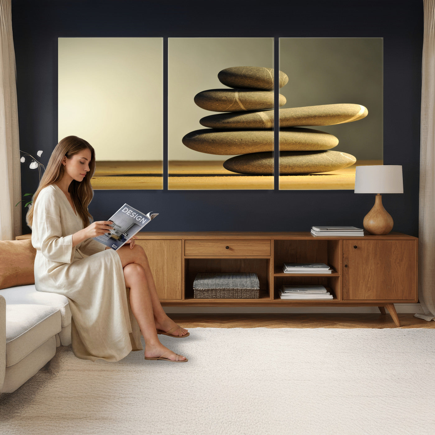 85424263-MGV-CV-36X24 - Zen Stone Wall Art Canvas Print, Balanced Rock Stack Framed Spa Artwork, Minimalist Meditation Decor for Living Room Bedroom Office Bathroom