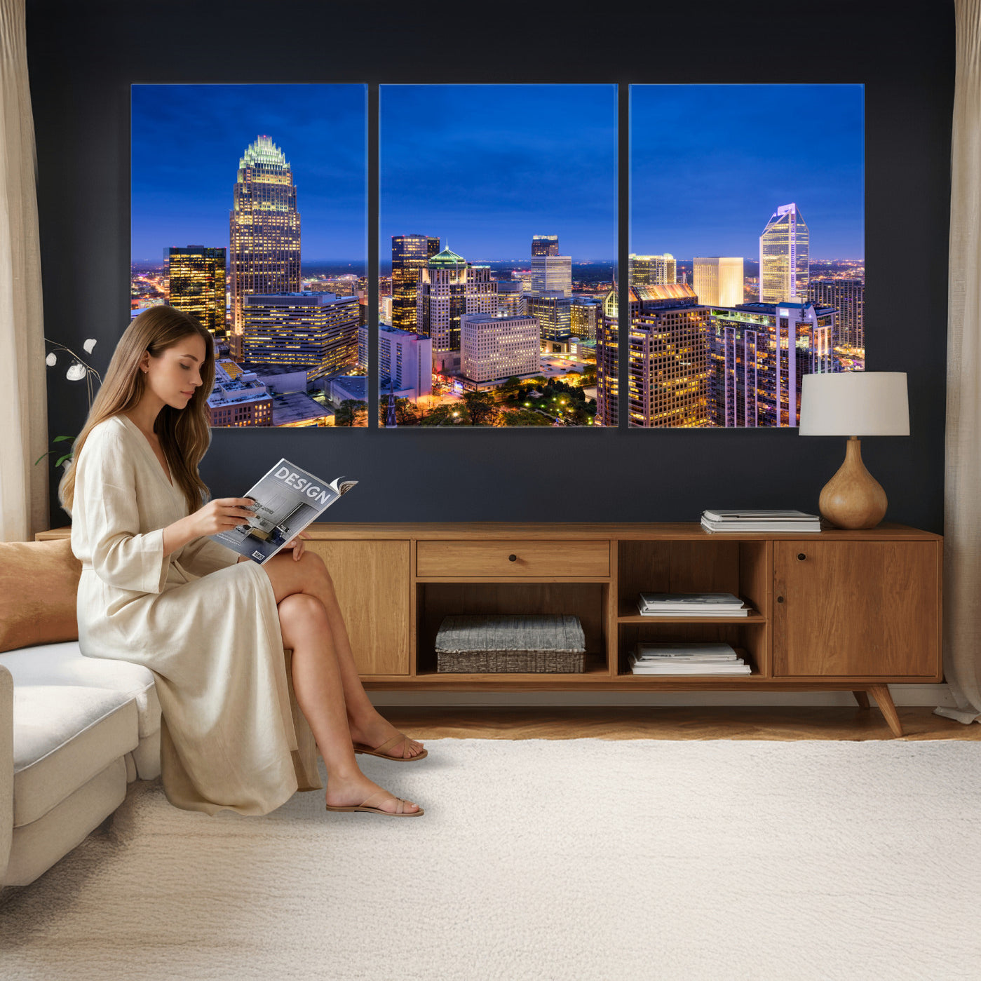 74382190-MGV-CV-36X24 - Charlotte Skyline Canvas Wall Art Print – North Carolina Cityscape Photography Print