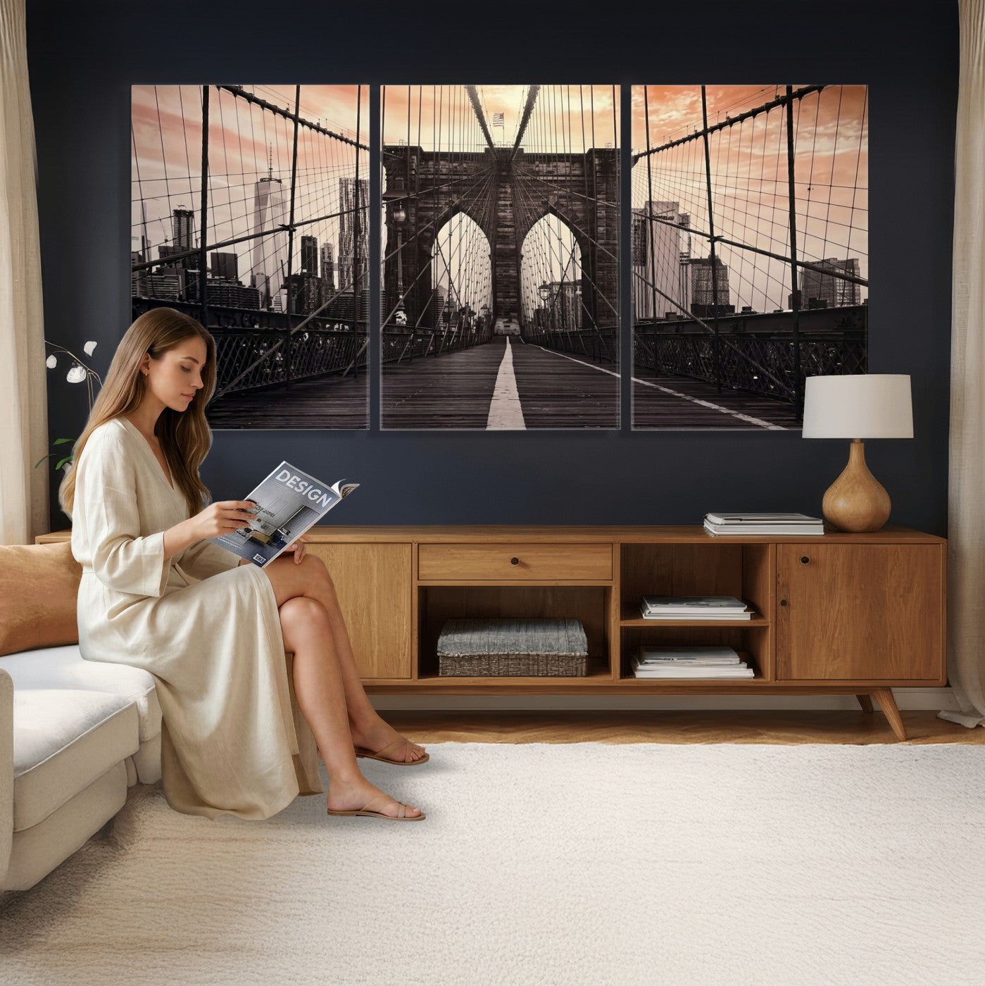93226664-MGV-CV-36X24 - Brooklyn Bridge Canvas Wall Art, New York City Skyline Photography Print, NYC Landmark Urban Decor Artwork