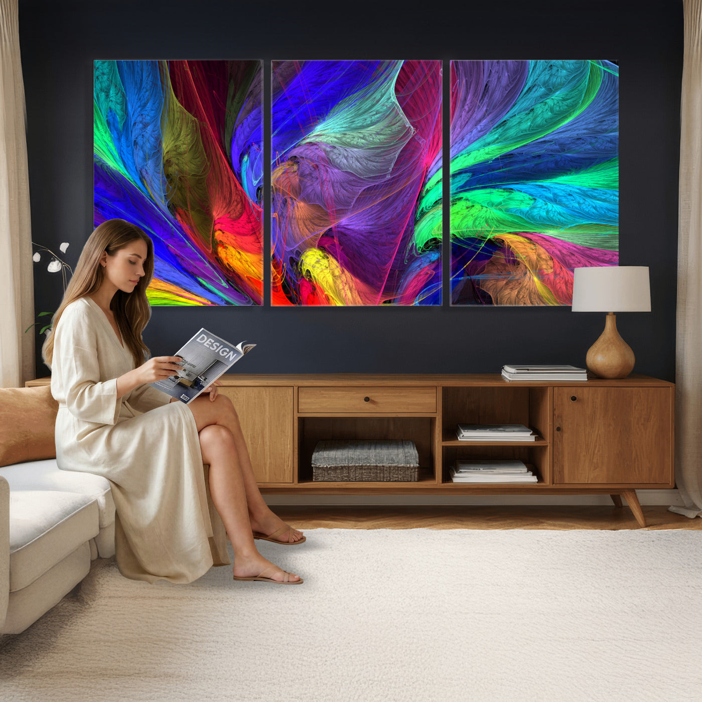 376925791-MGV-CV-36X24 - Colorful Abstract Canvas Wall Art, Rainbow Swirl Fractal Print, Bold Multicolor Living Room Decor, Vibrant Energy Art, Large Abstract Wall Art