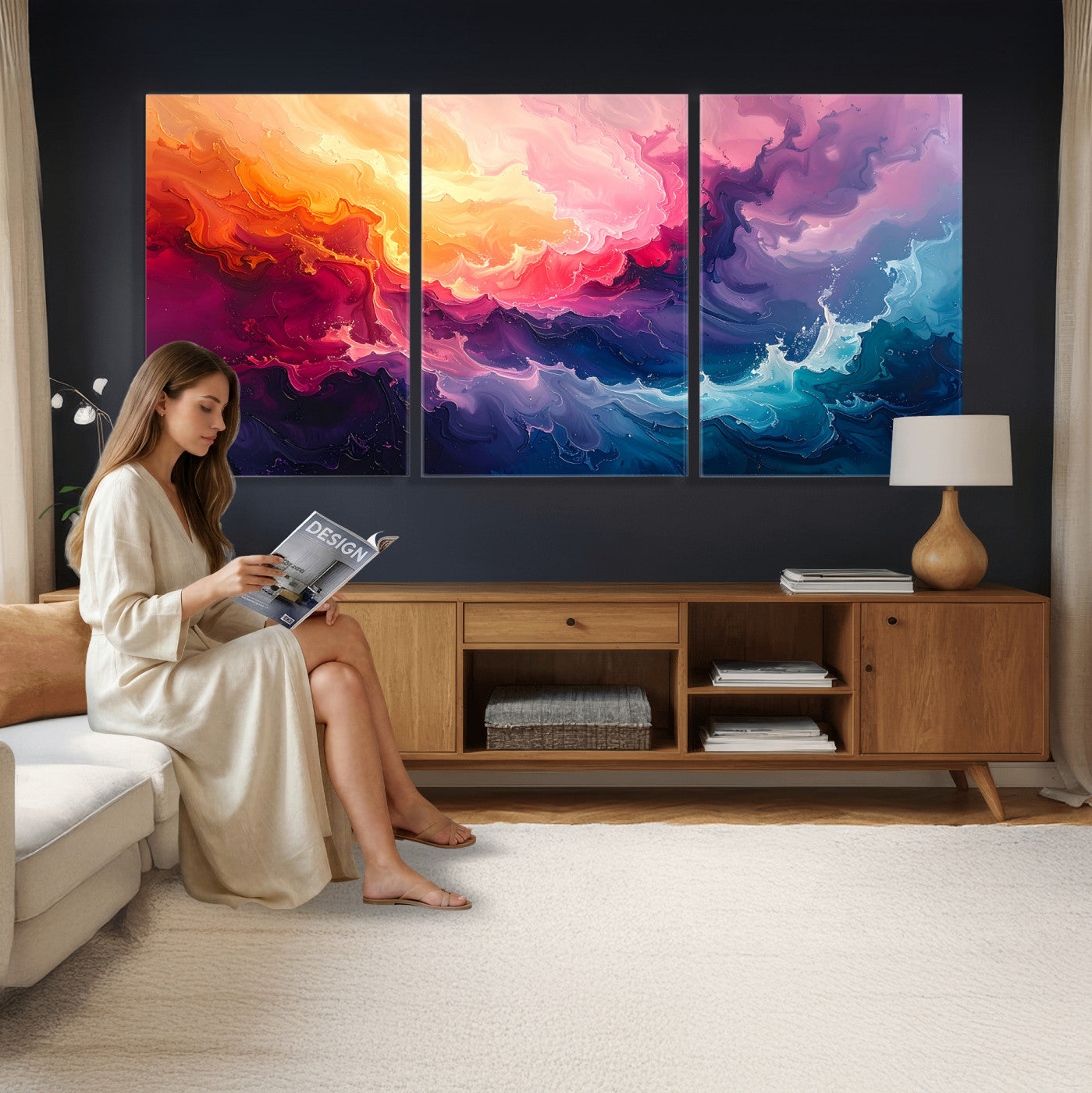 16157633-MGV-CV-36X24 - Large Colorful Abstract Canvas Wall Art Print, Vibrant Popup Color Art Print