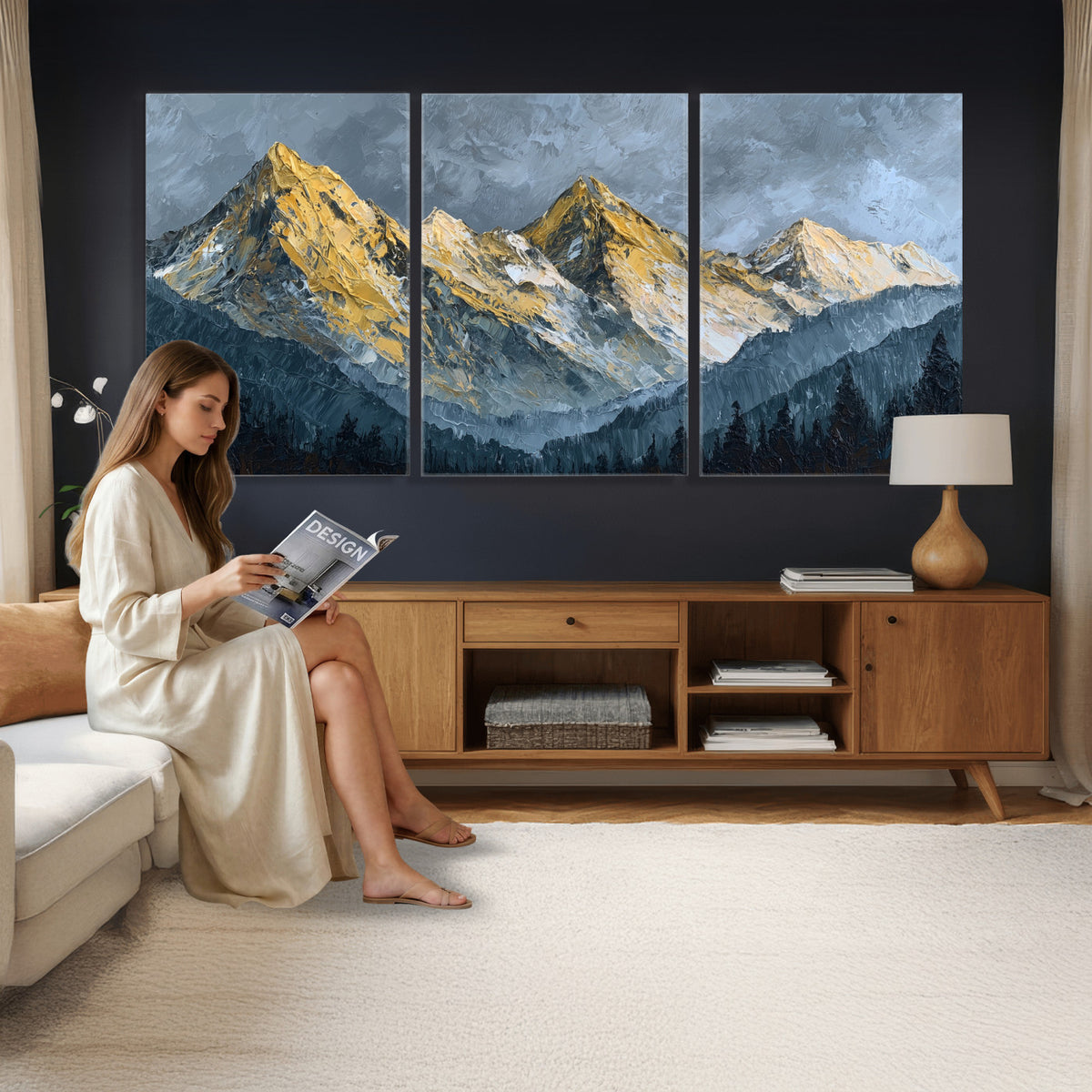 50821961-MGV-CV-48X32-3P - Abstract Mountain Wall Art Canvas Print Modern Landscape Painting Print