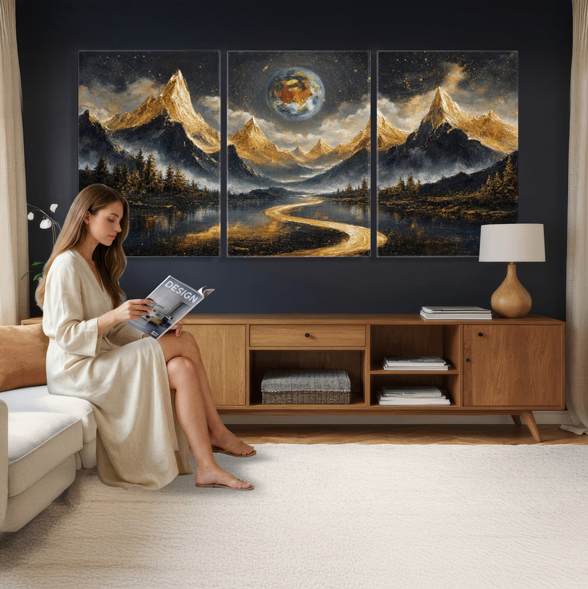34202127-MGV-CV-36X24 - Abstract Mountain Wall Art Canvas Print Modern Landscape Painting Print
