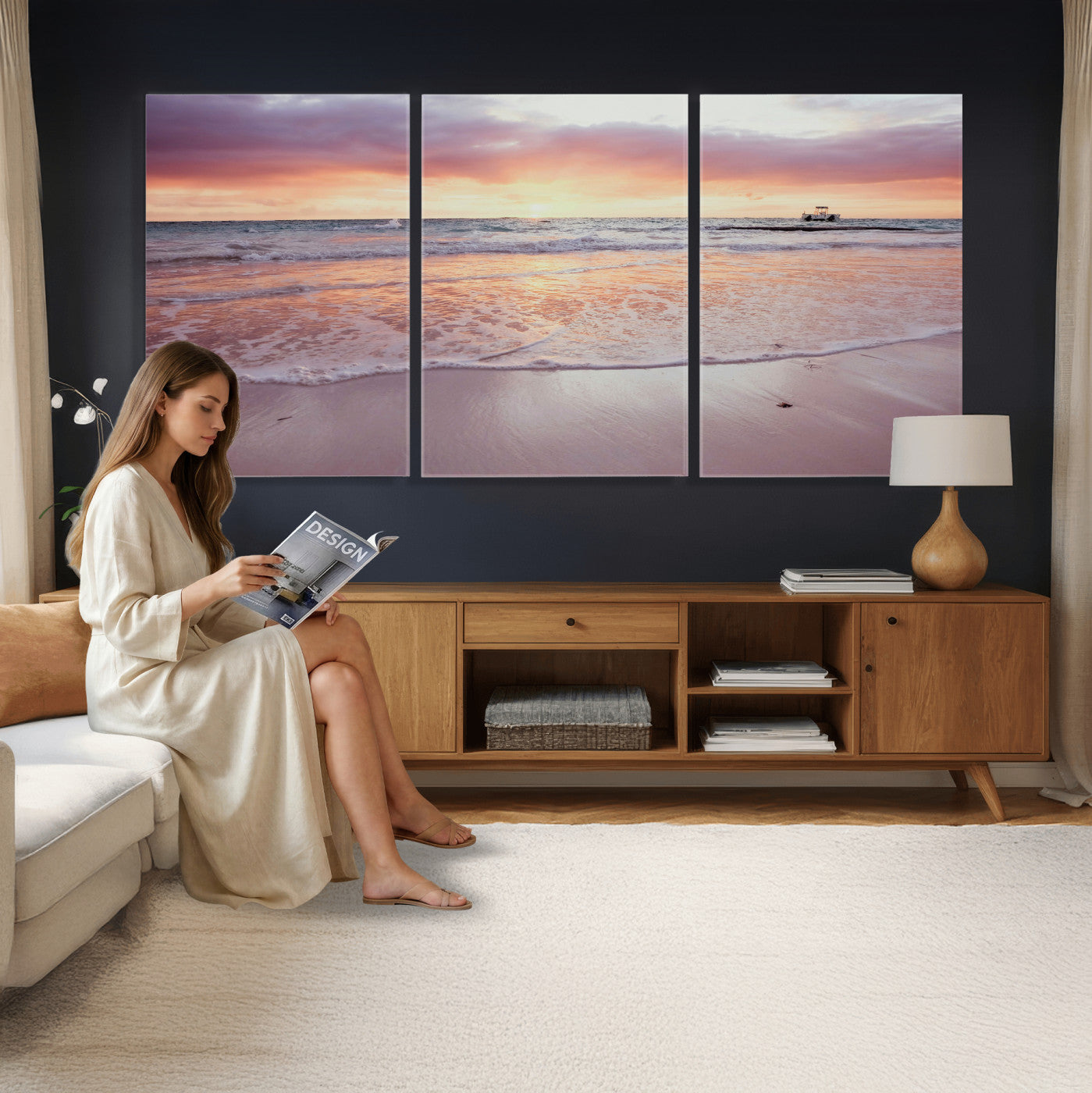 44765395-MGV-CV-36X24 - Beach Sunset Canvas Wall Art Print - Ocean Waves Landscape, Coastal Photography, Seascape Wall Decor, Ready to Hang