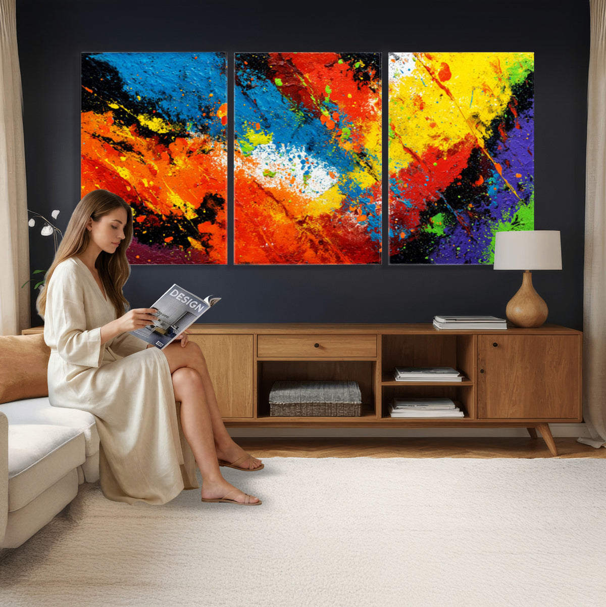 74888753-MGV-CV-36X24 - Vibrant Blue Abstract Canvas Wall Art Colorful Impasto Oil Painting Print