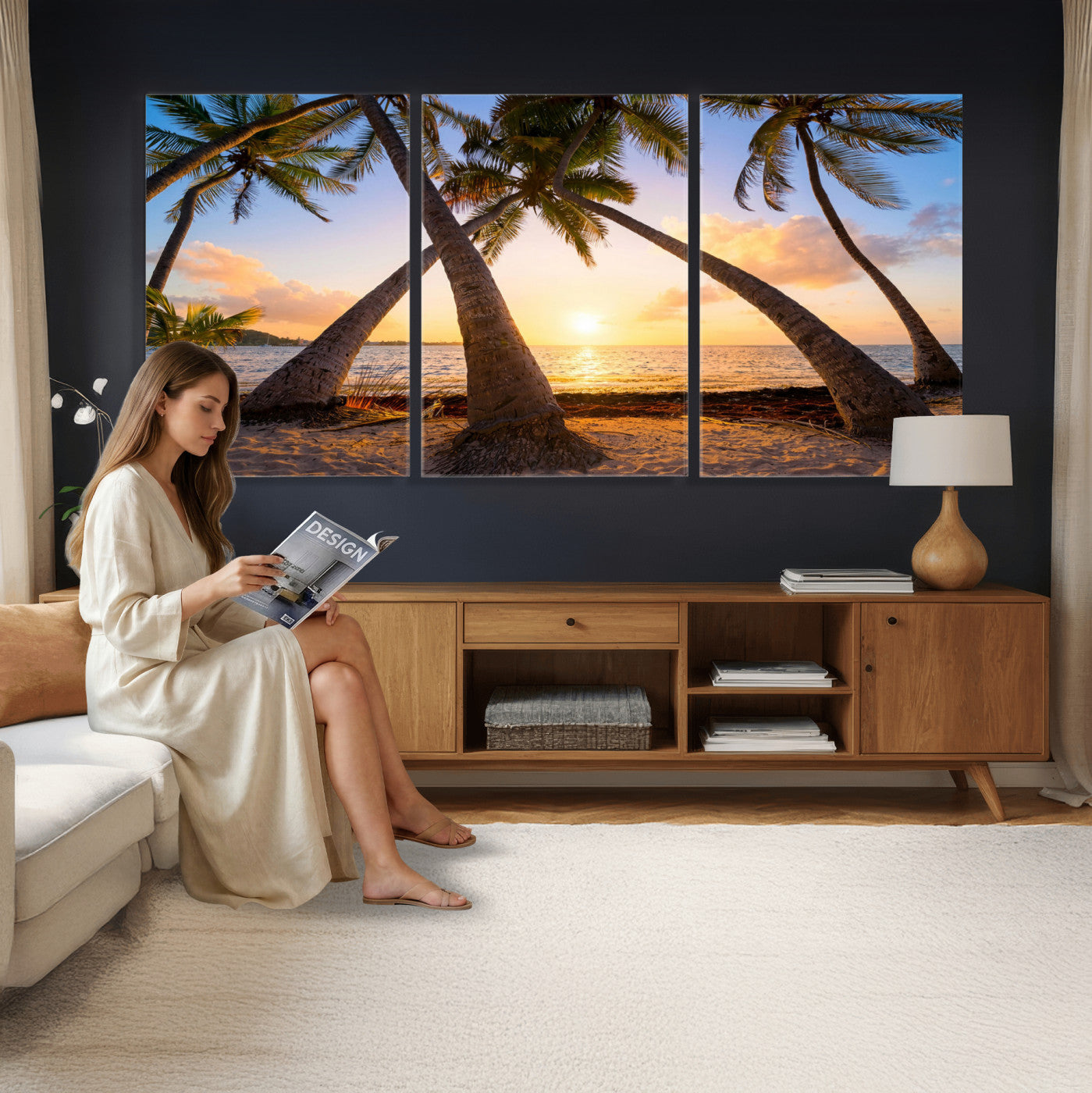 75123213-MGV-CV-36X24 - Tropical Island Coconut Palm Trees Sunset Wall Art Canvas Print - Turquoise Beach Print for Nautical Home Decor