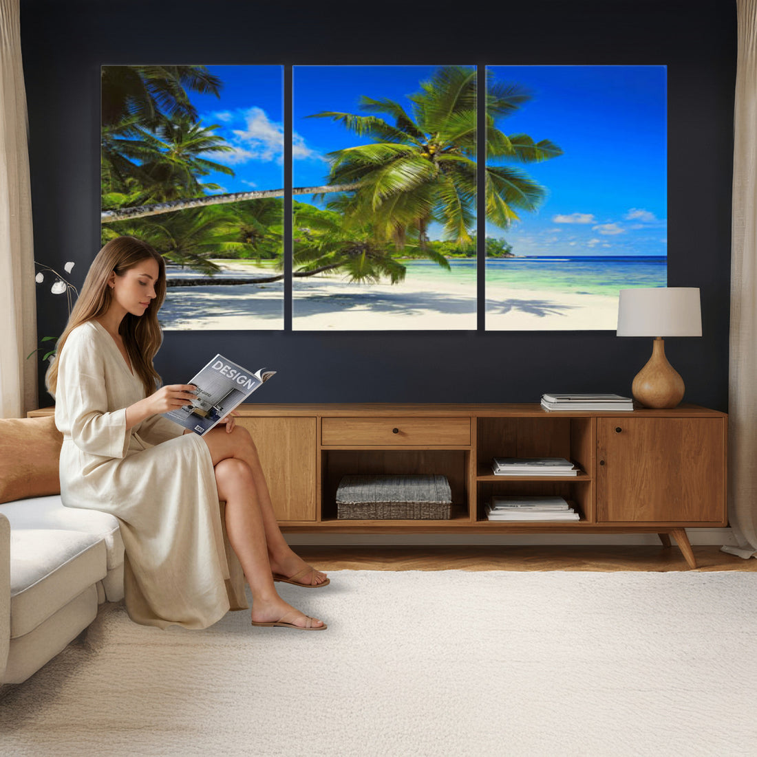 Tropical Island Coconut Palm Trees Wall Art Canvas Print, Turquoise Beach Nautical Decor