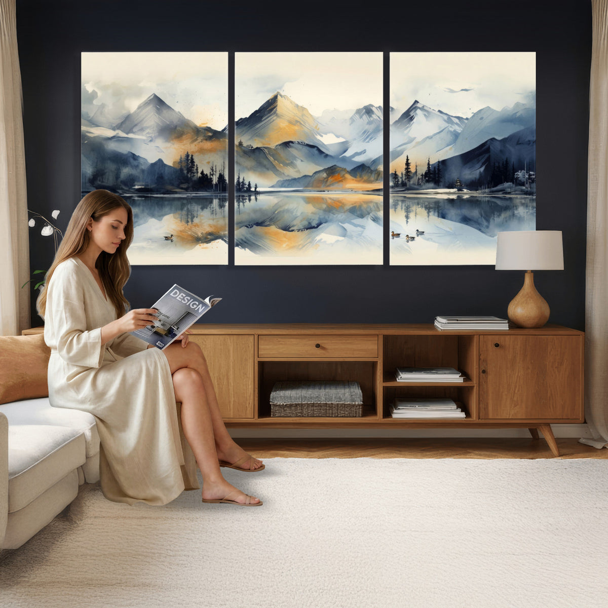 10196184T-MGV-CV-36X24 - Abstract Lake Mountain Wall Art Canvas Print