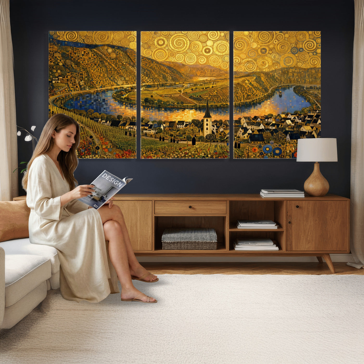 33713008-MGV-CV-36X24 - Gustav Klimt Style Mosel City Wall Art Canvas Print