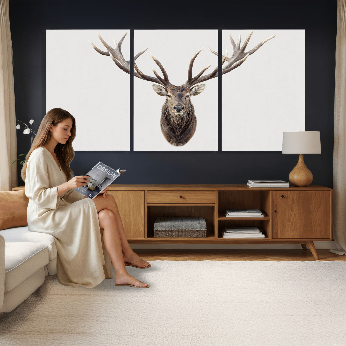 840173GY-MGV-CV-36X24 - Majestic Red Deer Canvas Wall Art – Stag Antlers Horns Print, Wildlife Hunting Poster, Rustic Cabin Lodge Decor