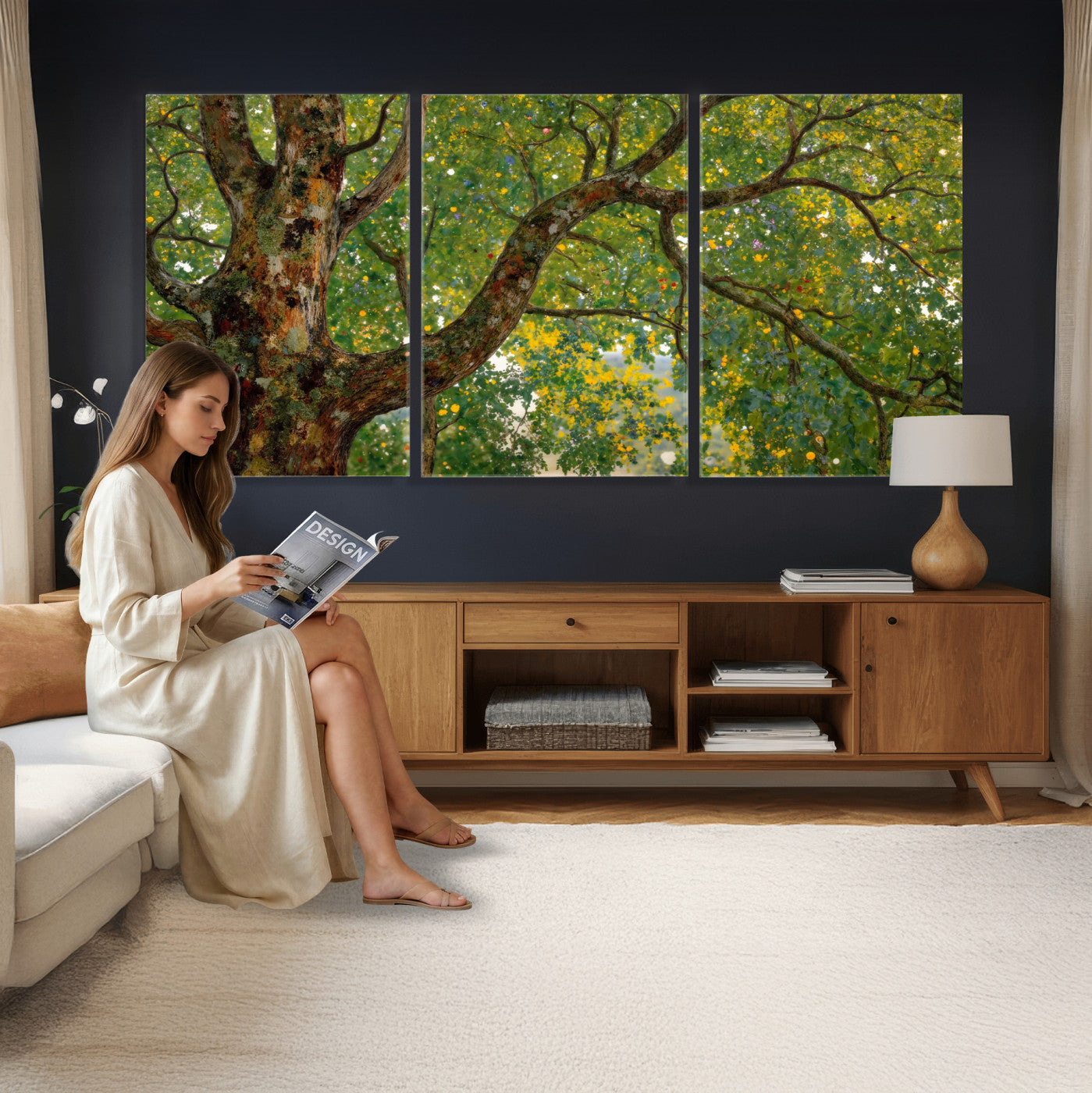 23663535-MGV-CV-36X24 - Vintage Summer Forest Green Tree Wall Art Canvas Print, Lush Leaves Impressionist Painting Print