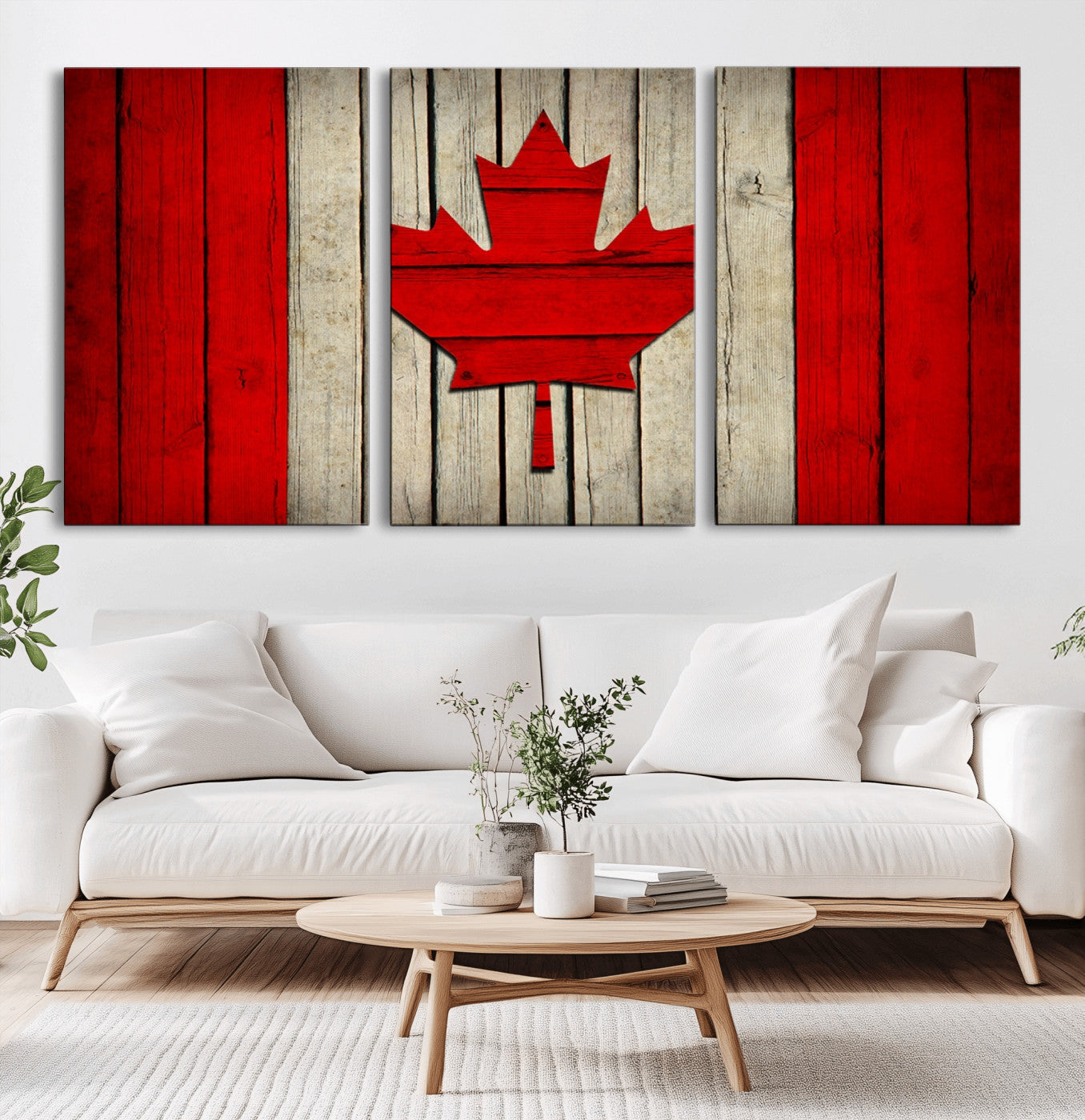 -Rustic Canada Flag Wall Art – Framed Canadian Flag Canvas Print, Vintage Wood Texture Home or Office Decor