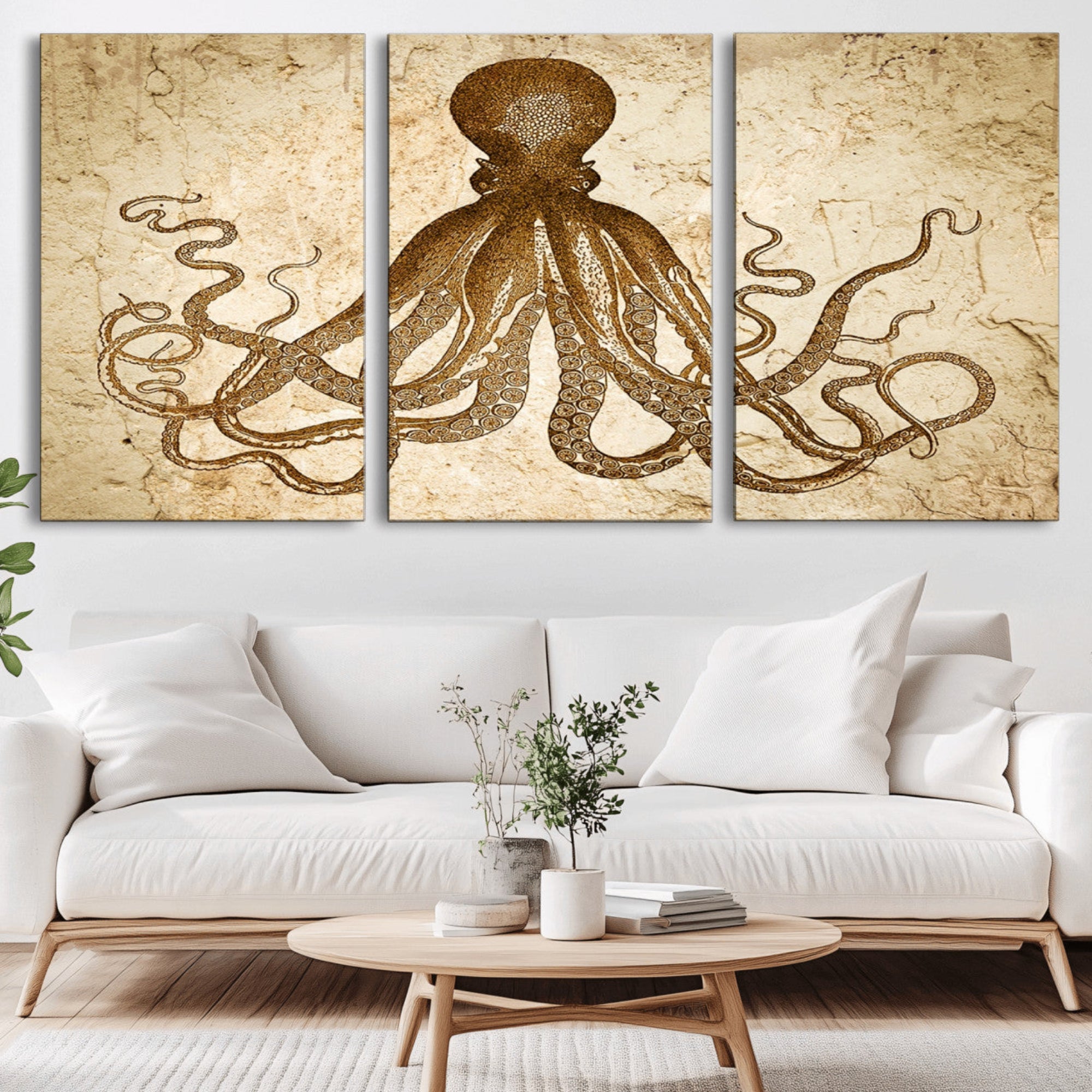 96154-MGV-CV-36X24-Sepia Octopus Wall Art Abstract Animal Canvas Print