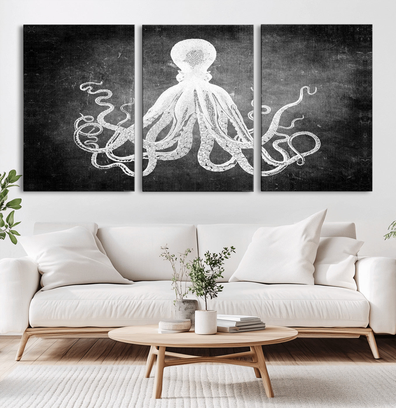 -Black White Octopus Wall Art Canvas Print