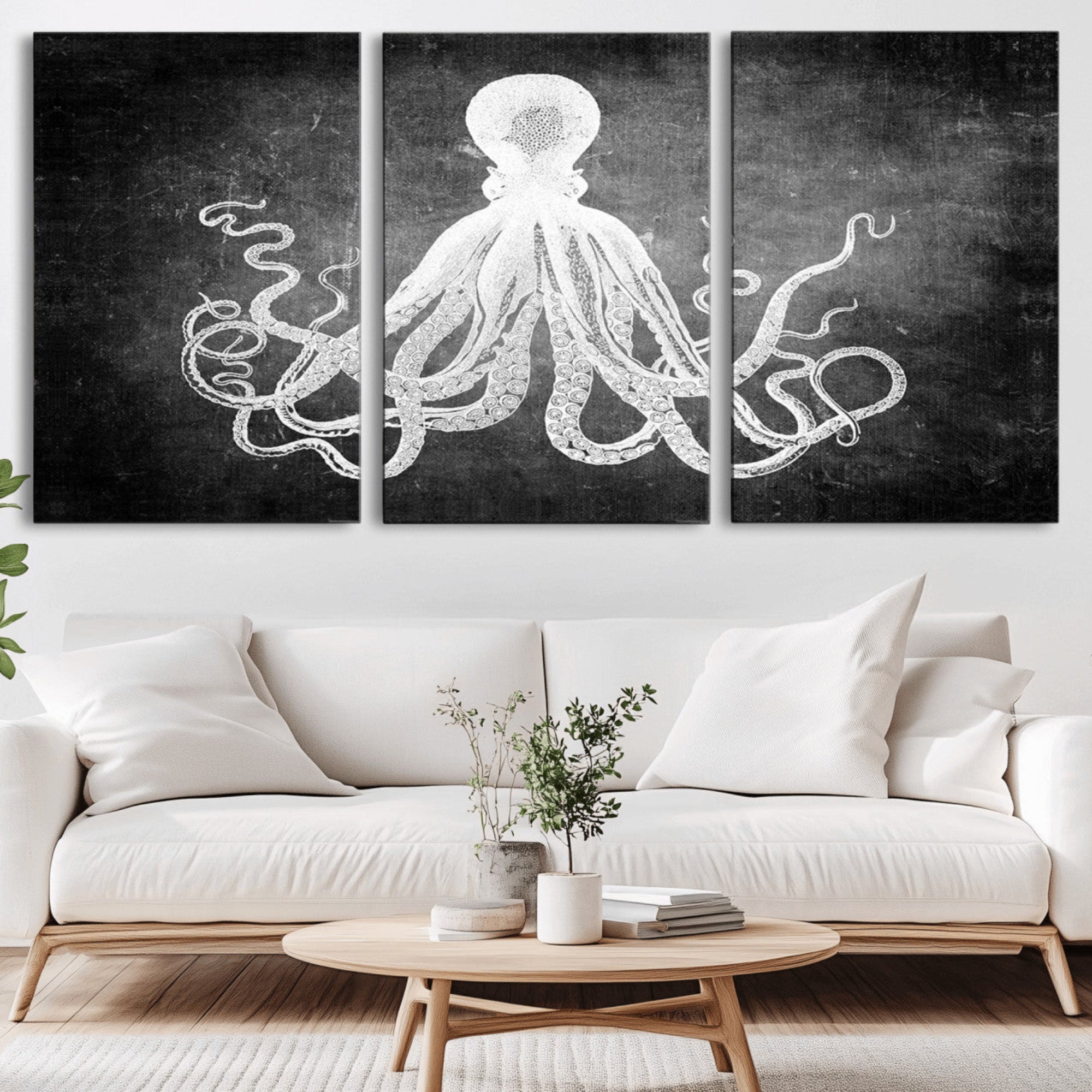 67312-MGV-CV-36X24-Black White Octopus Wall Art Canvas Print