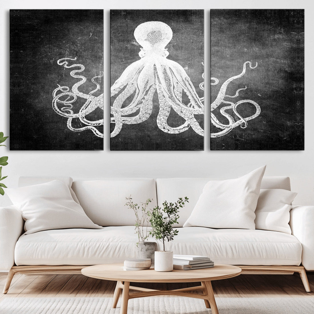 Black White Octopus Wall Art Canvas Print