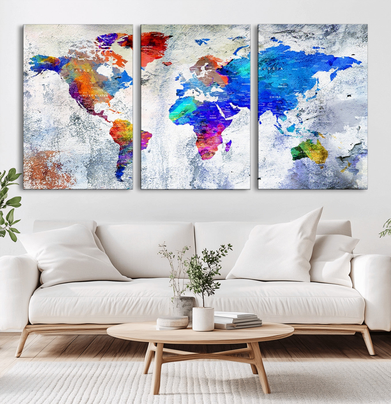 -World Map Canvas Print – Colorful Abstract Push Pin Travel Map, Framed Wall Art for Home or Office Decor