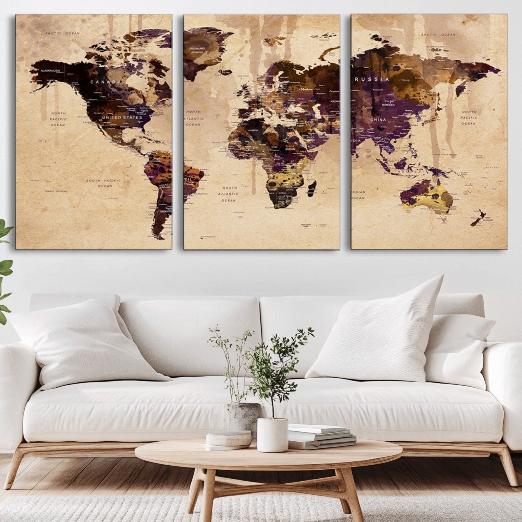 47333-MGV-CV-36X24-Vintage World Map Canvas Wall Art – Framed Push Pin Travel Map for Home and Office Decor