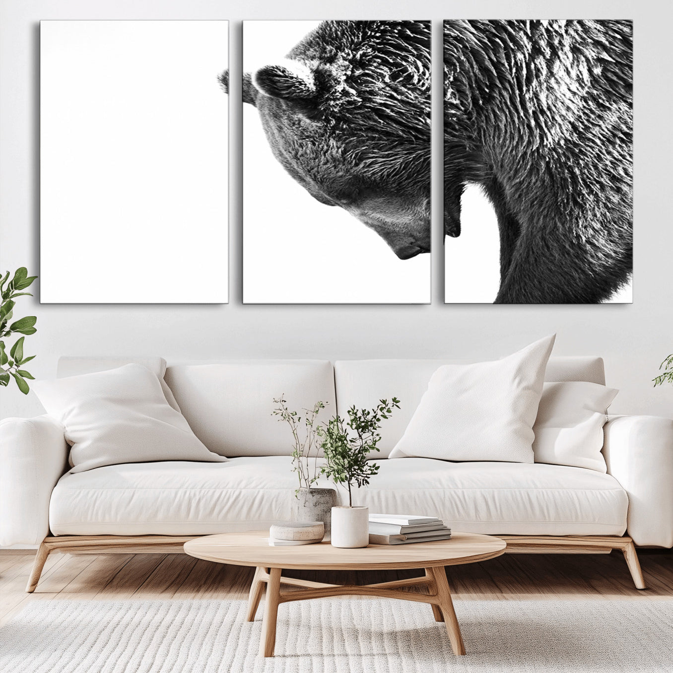 -Black and White Grizzly 399 Bear Canvas Print Wall Art | Large Wildlife Canvas Print for Living