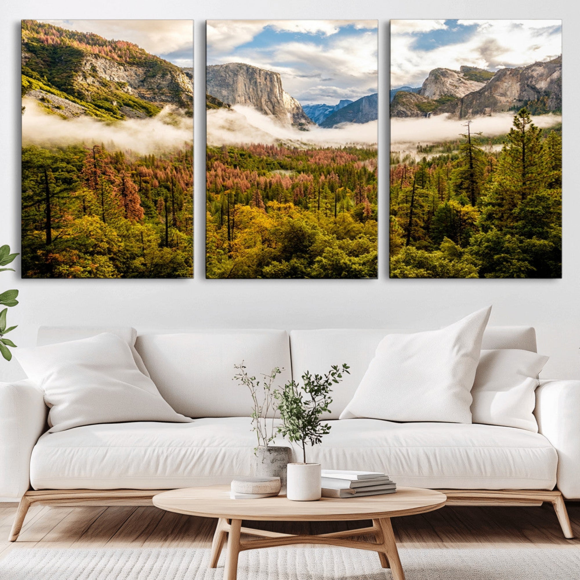 74645-MGV-CV-36X24-Half Dome Yosemite Canvas Wall Art – Majestic Triptych Landscape Print – National Park Nature Decor