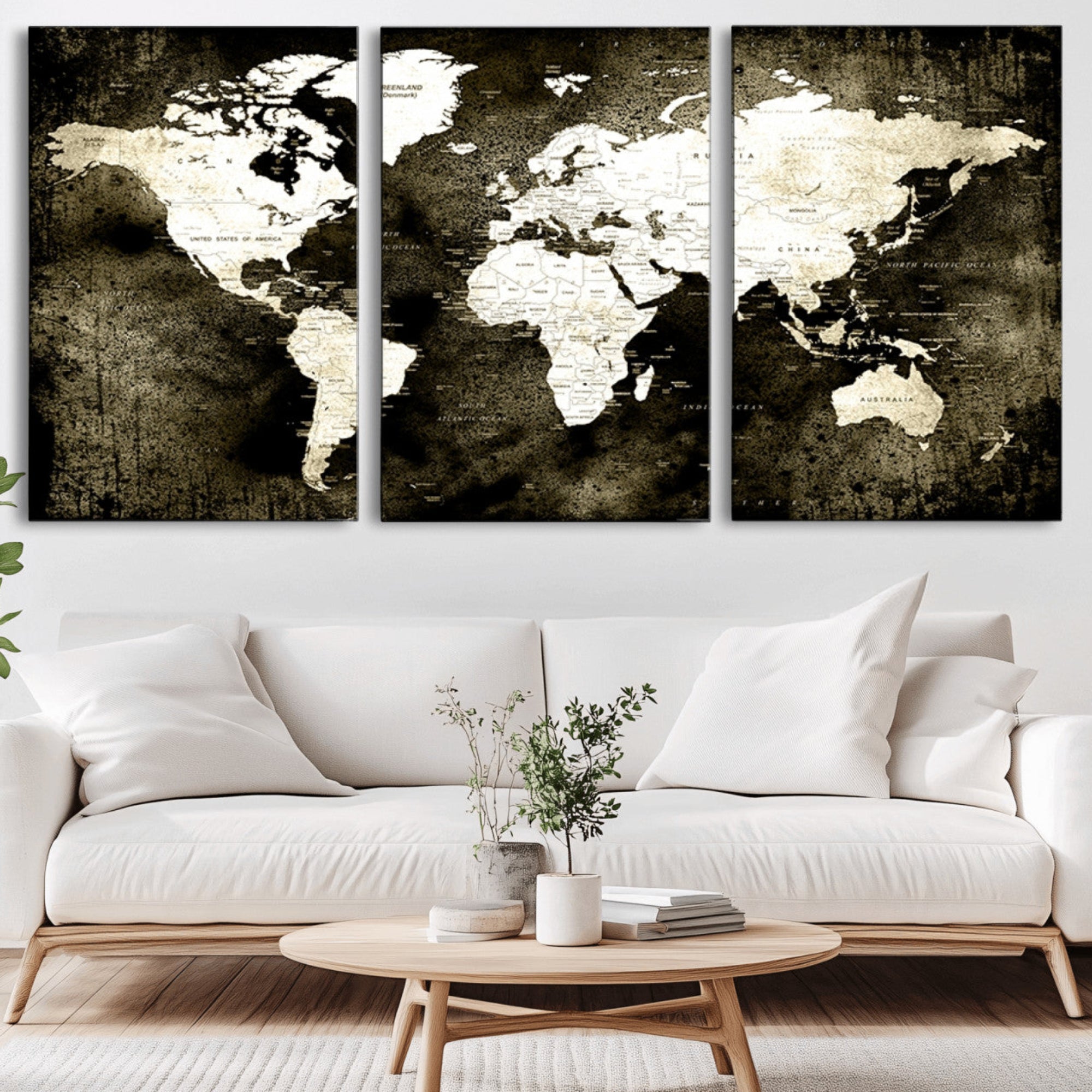 66737-MGV-CV-36X24-Vintage World Map Canvas Wall Art – Framed Push Pin Travel Map for Home and Office Decor, Rustic Wall Artwork for Travelers