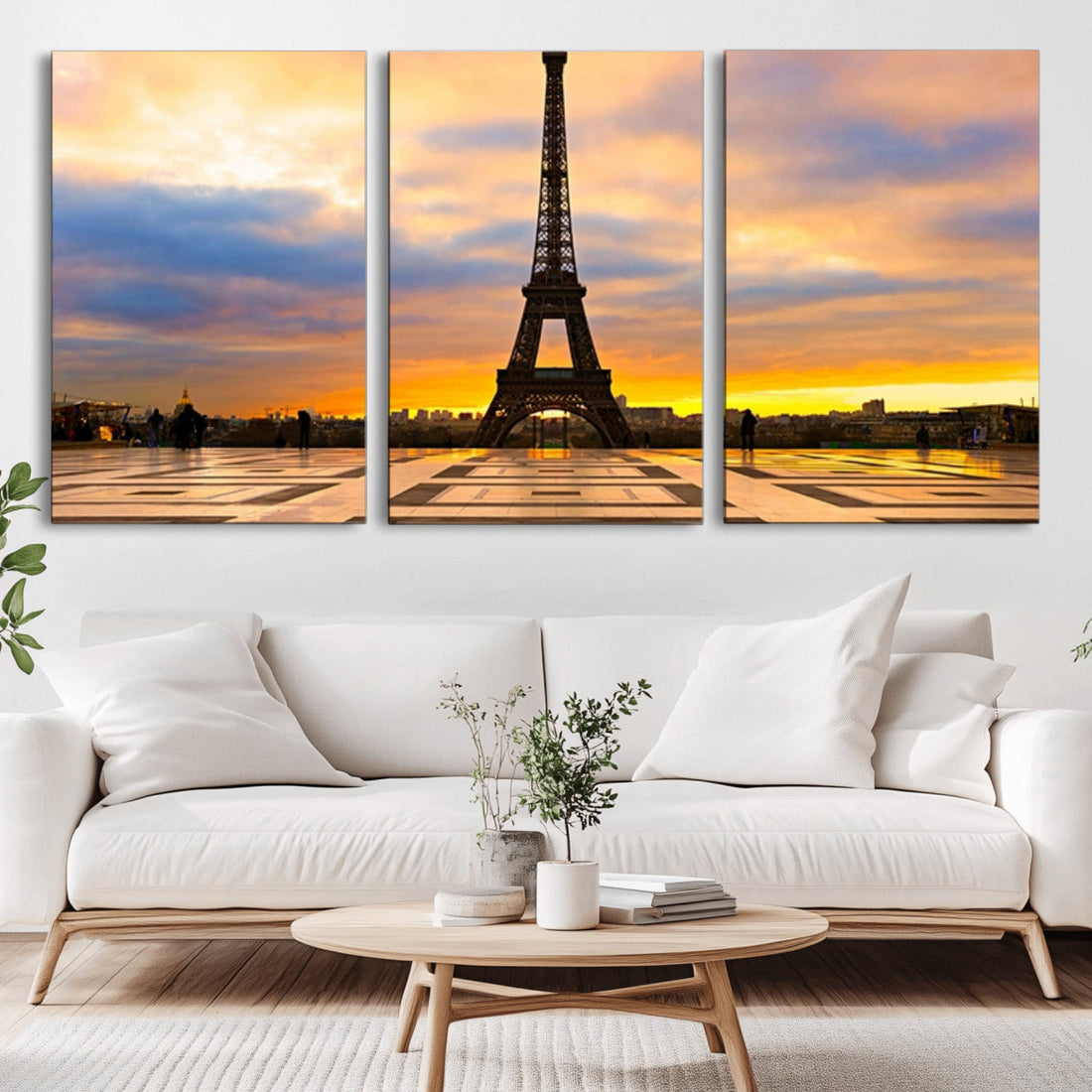 Paris Eiffel Tower Sunset Canvas Wall Art Print, Iconic Landmark Decor with Vibrant Colors