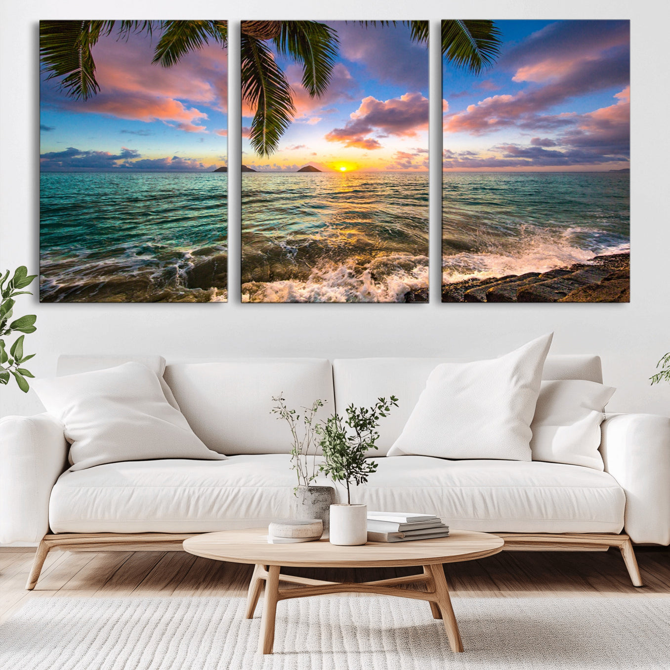 -Framed Tropical Sunset Art Canvas Print
