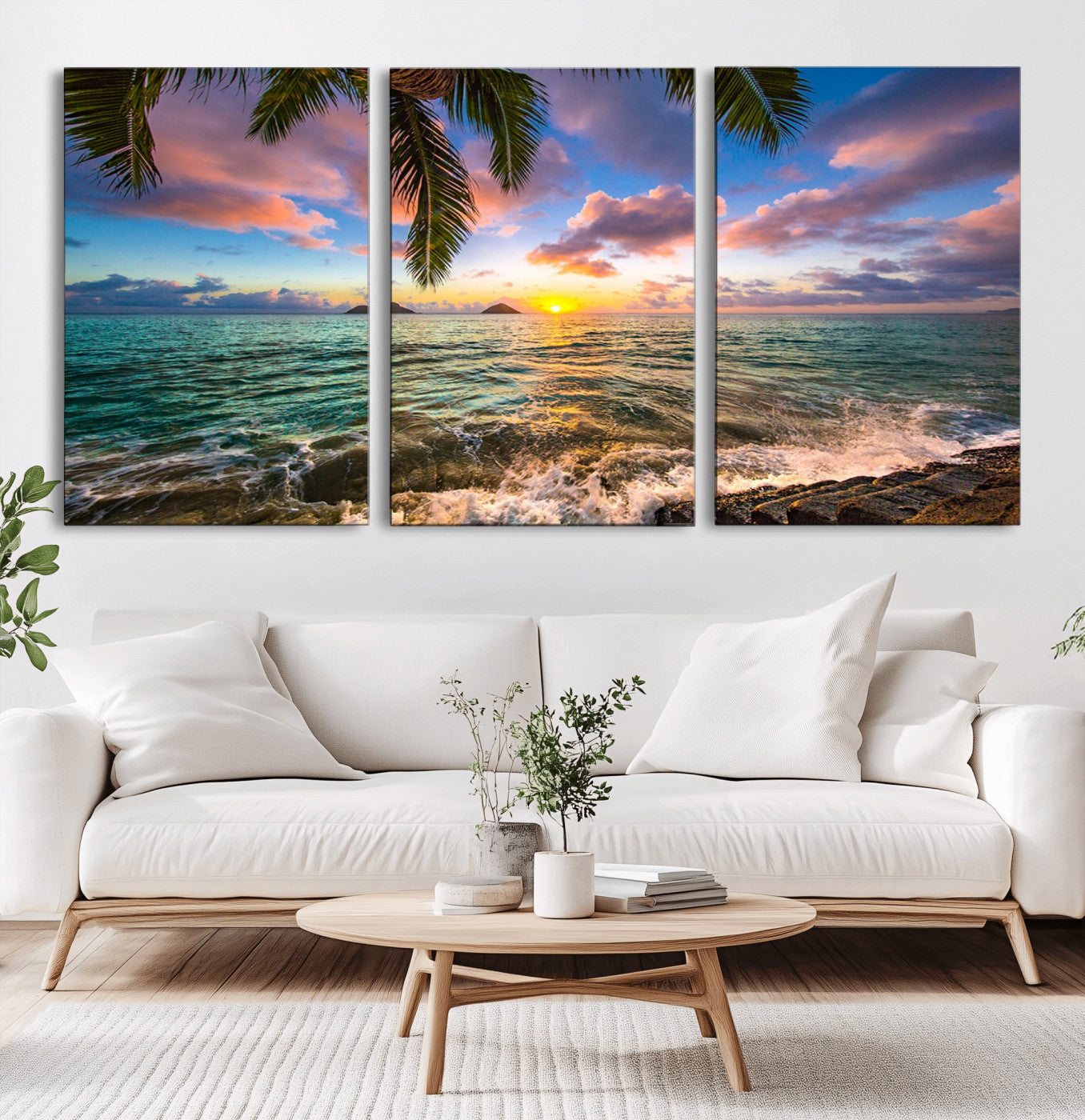 -Framed Tropical Sunset Art Canvas Print