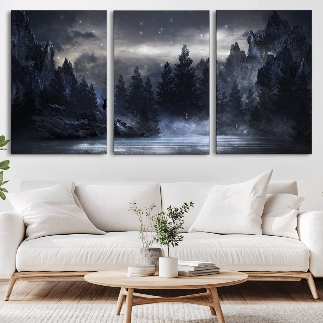 Night Landscape and Trees Wall Art Canvas Print