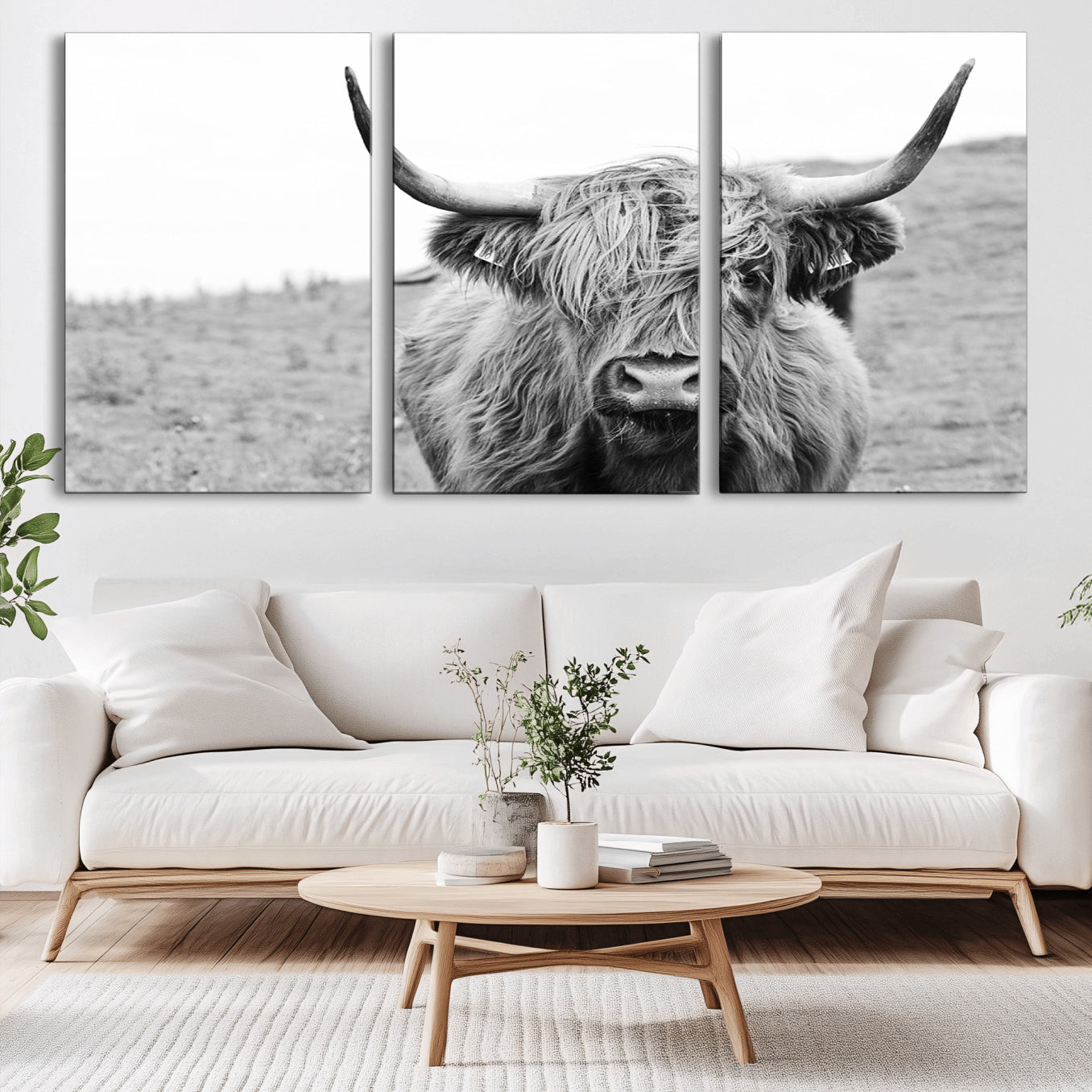 -Newfoundland Cow Art Wall Art, Black White Cow Art Wall Art Canvas Print