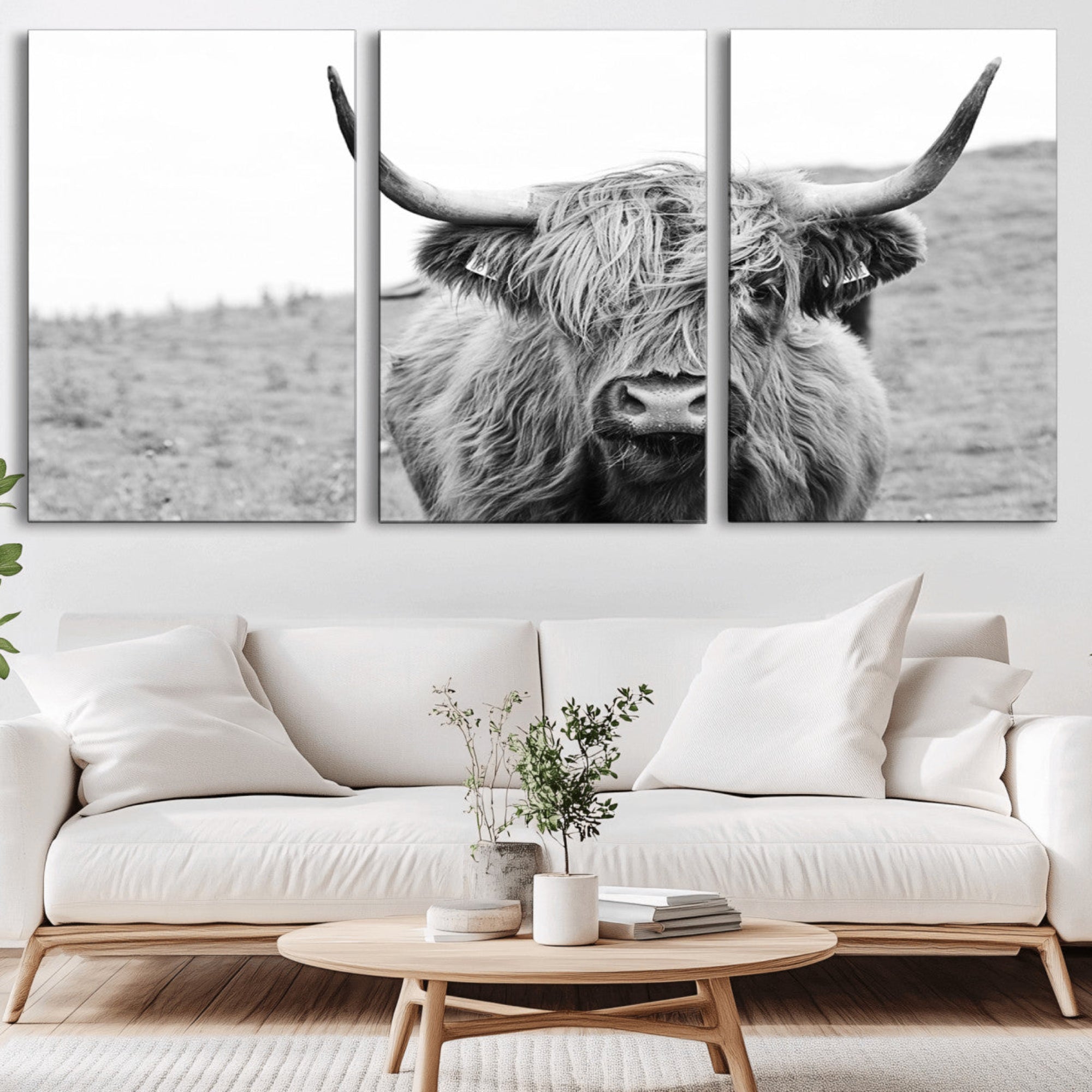16248-MGV-CV-36X24-Newfoundland Cow Art Wall Art, Black White Cow Art Wall Art Canvas Print