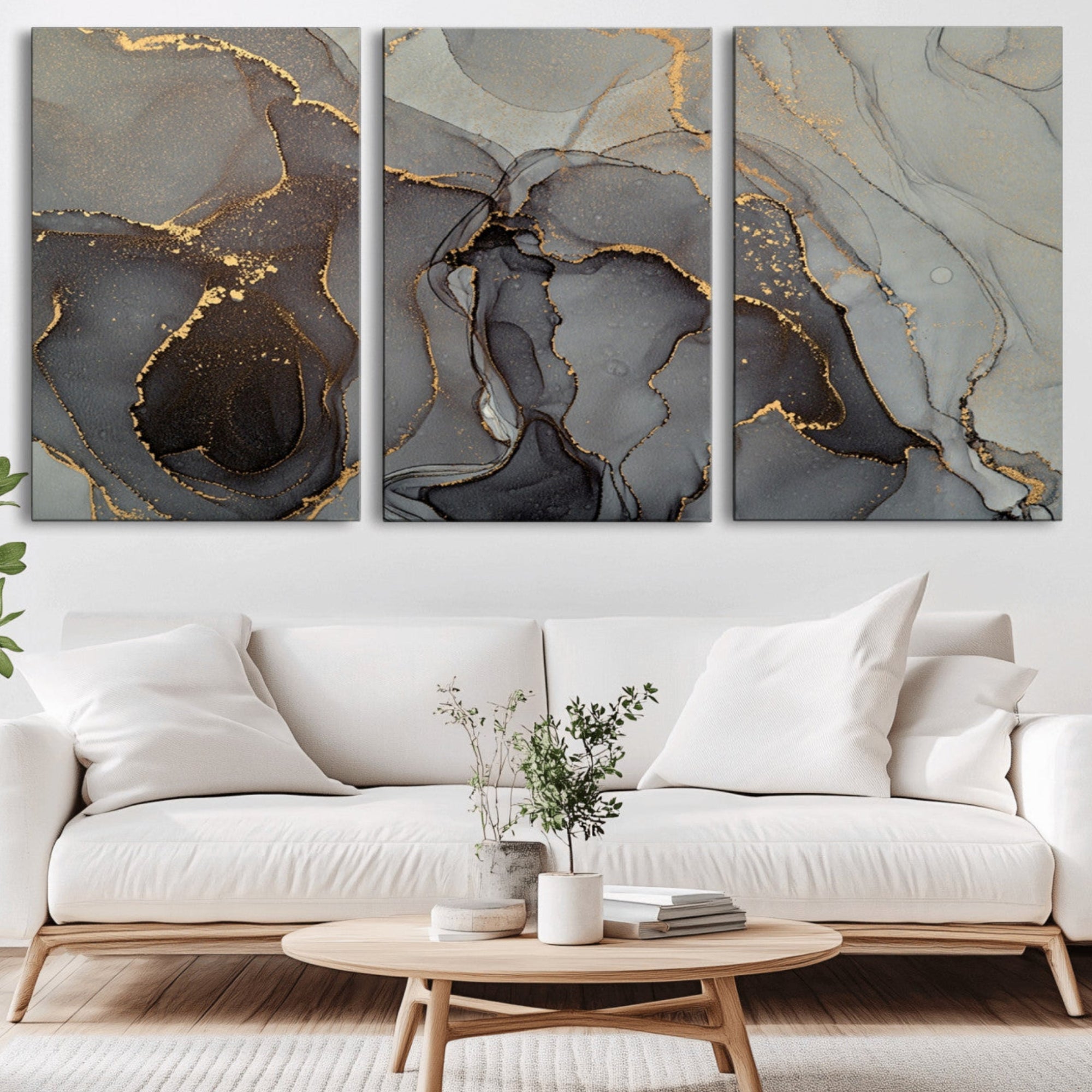 16762-MGV-CV-36X24-Gray Marble Fluid Wall Art – Modern Abstract Canvas Print with Elegant Flowing Patterns, Minimalist Luxury Decor for Living Room, Office, or Bedroom