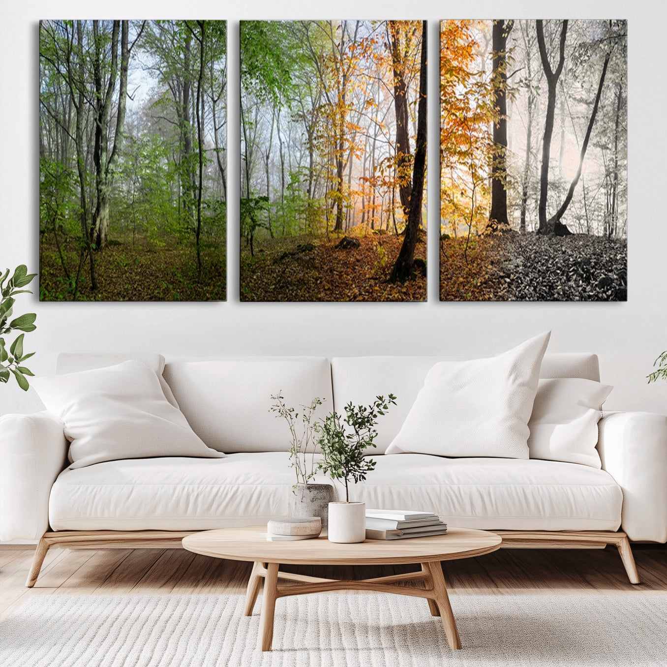 -Four Seasons Wall Art Forest Canvas Print – Triptych Seasonal Nature Print – Landscape Decor for