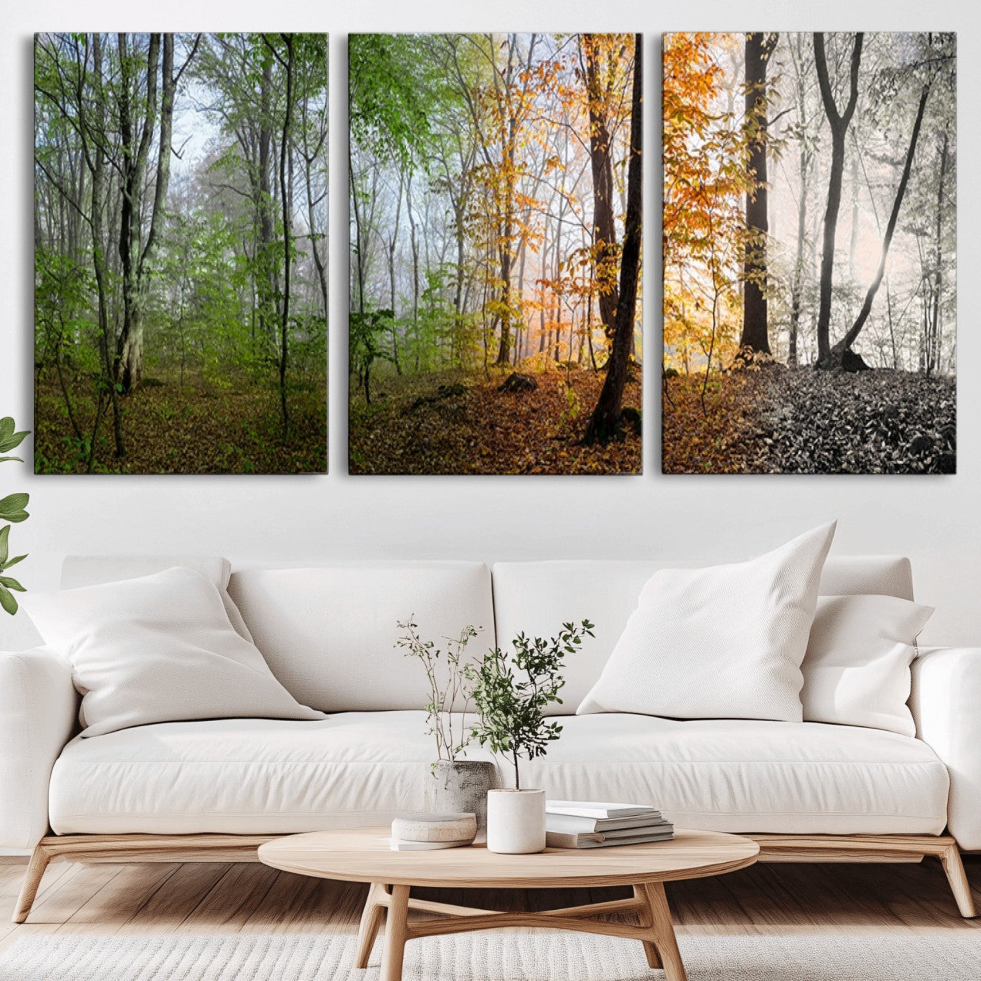 95317-MGV-CV-36X24-Four Seasons Wall Art Forest Canvas Print – Triptych Seasonal Nature Print – Landscape Decor for