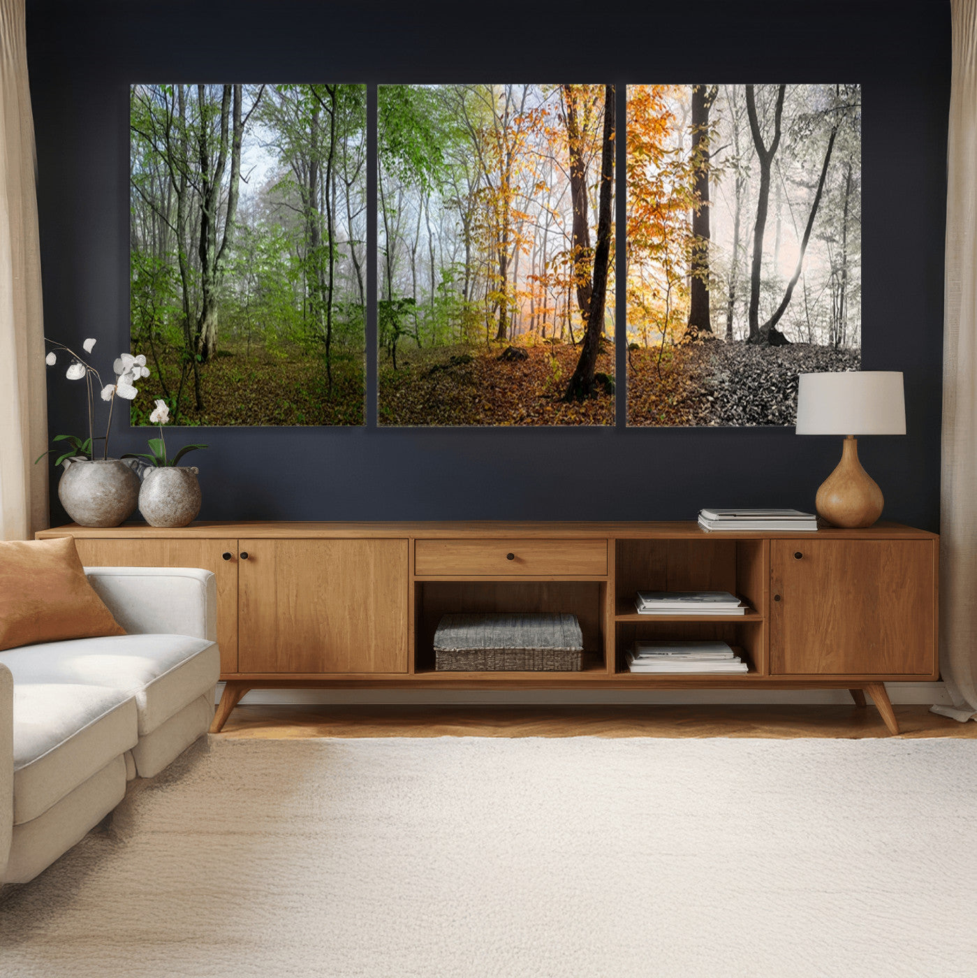 95317-MGV-CV-36X24 - Four Seasons Wall Art Forest Canvas Print – Triptych Seasonal Nature Print – Landscape Decor for Living Room
