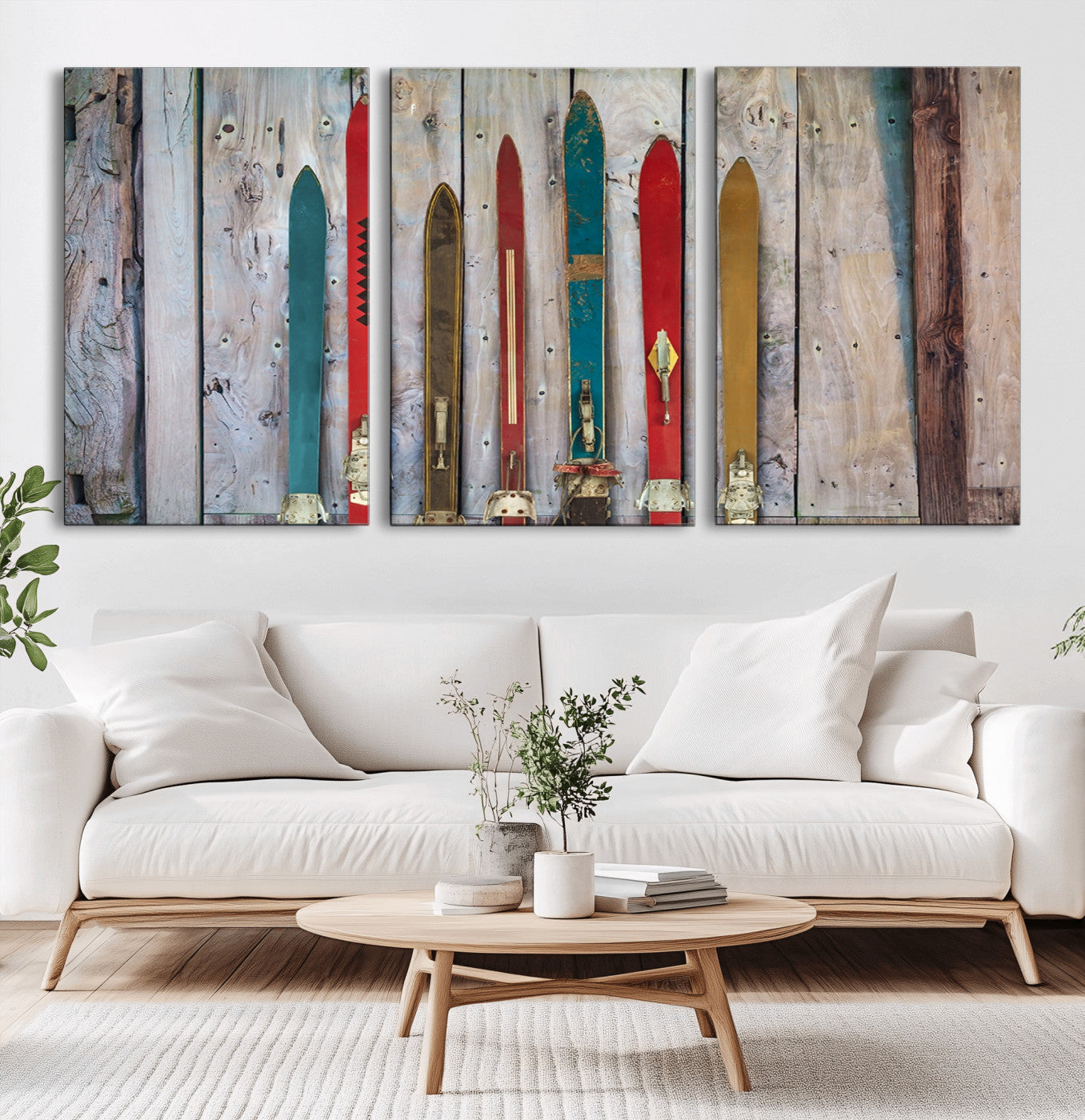 30640-MGV-CV-36X24-Vintage Wooden Weathered Ski's in Front of an Old Barn Wall Art Canvas Print for Farmhouse, Cabin