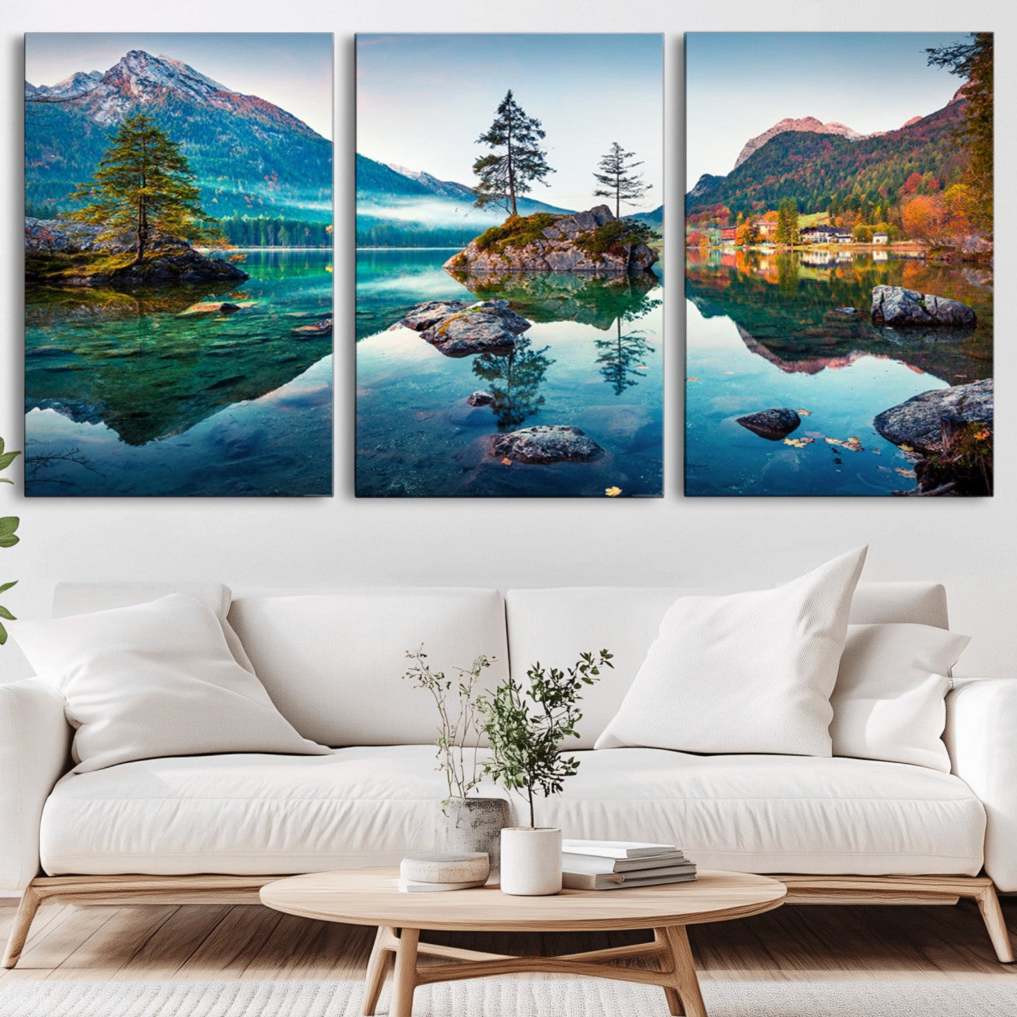 55009-MGV-CV-36X24-Crystal Clear Lake Wall Art | Mountains Wall Art Canvas | 3 Panel Large Landscape Print for Dining