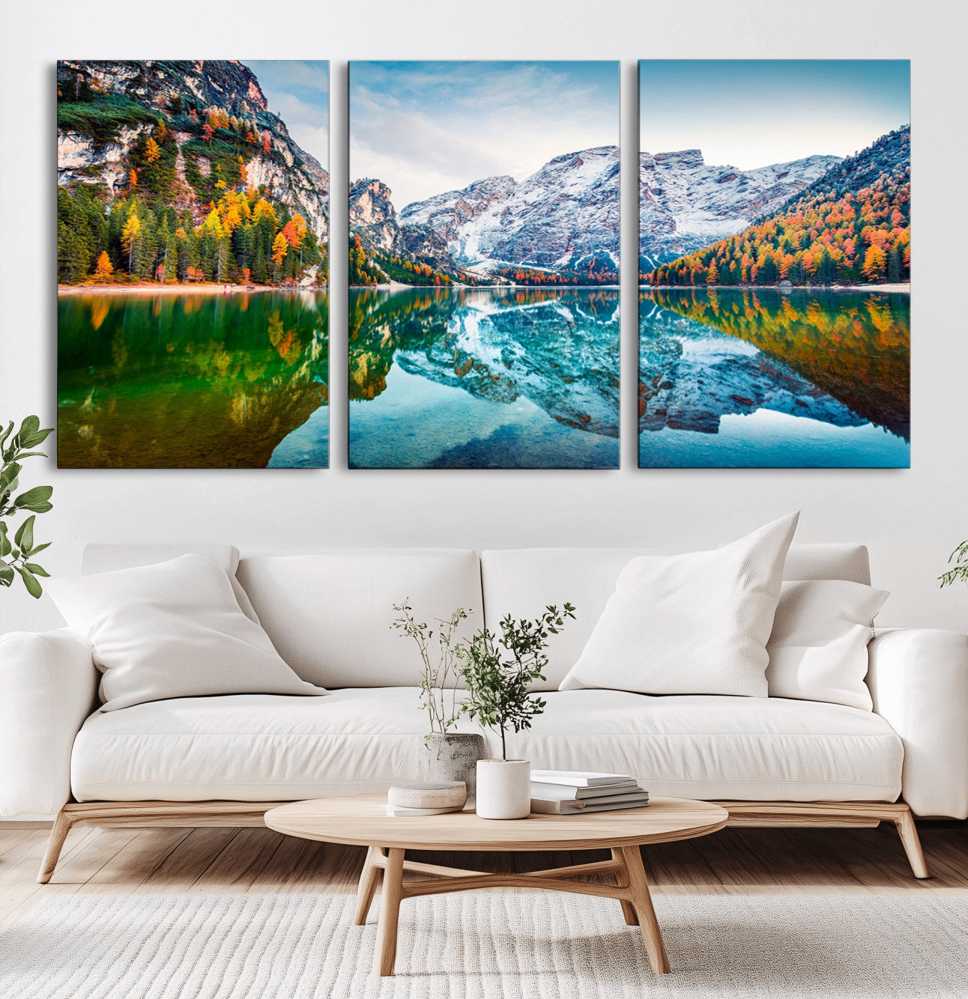 -Spectacular autumn view of Braies Lake Wall Art Canvas Print