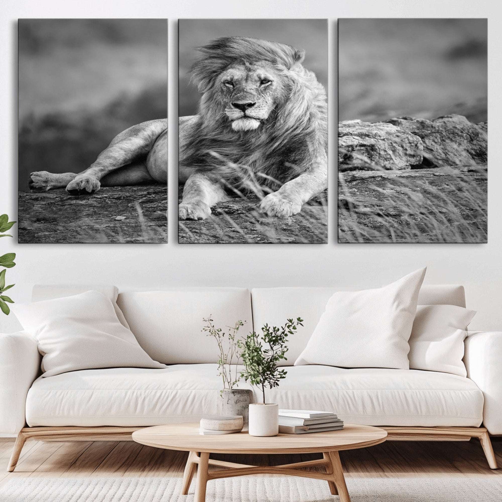 68679-MGV-CV-36X24-King Forest Lion Wall Art Canvas Print – Framed Majestic Wildlife Scene with Regal Lion Artwork for Home, Office
