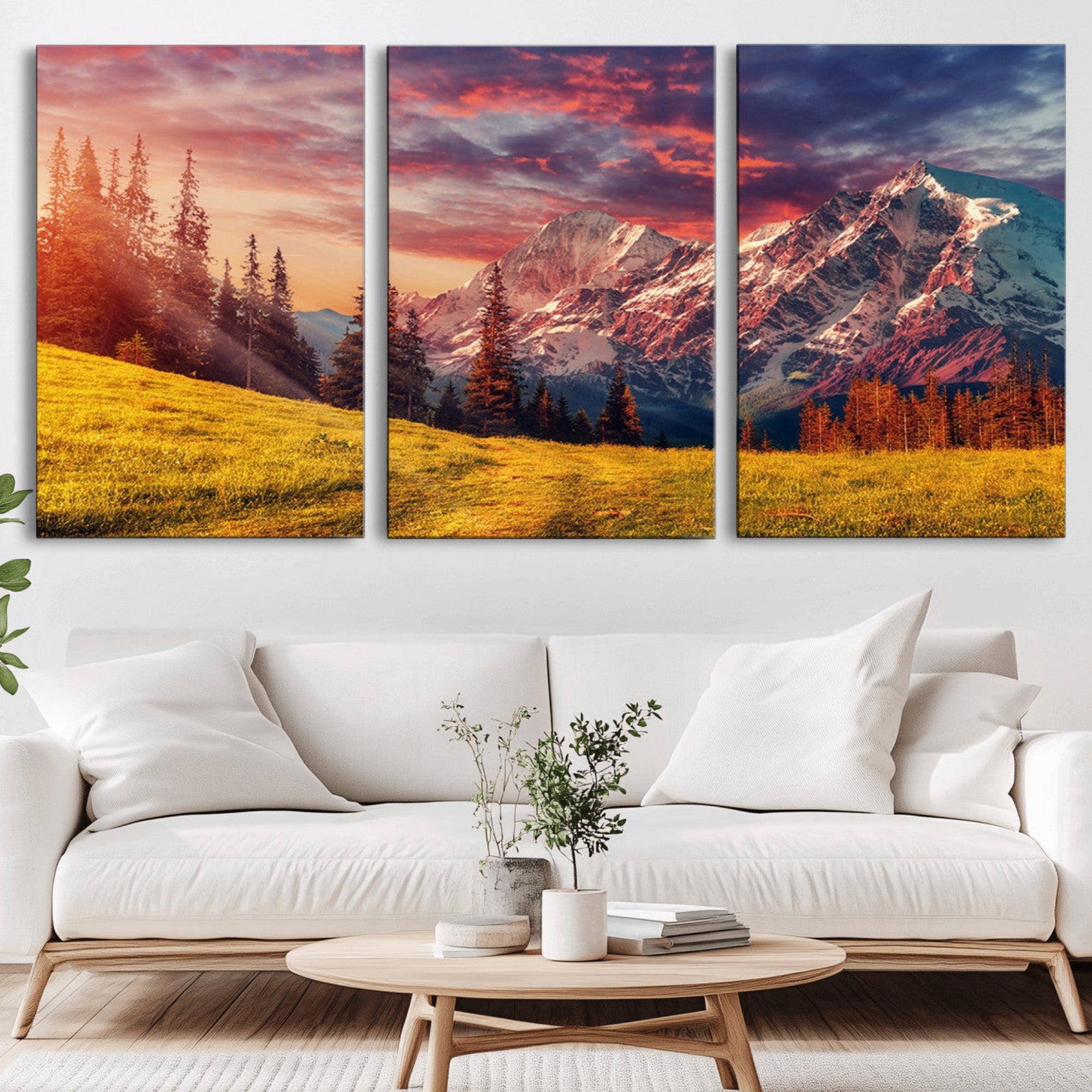 48448-MGV-CV-36X24-Mountain and Daylight Red Sunset Wall Art Canvas Print