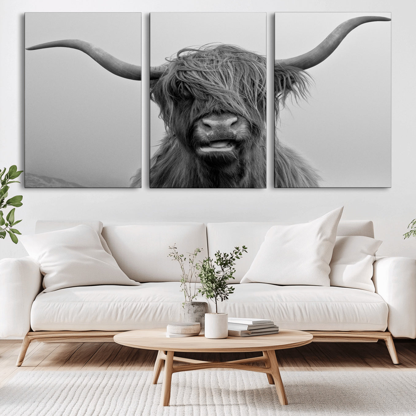 -Texas Cow Wall Art Canvas, Texas Longhorn Cattle Canvas Print