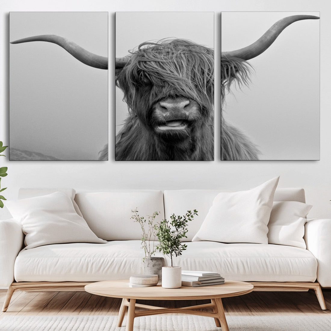 Texas Cow Wall Art Canvas, Texas Longhorn Cattle Canvas Print