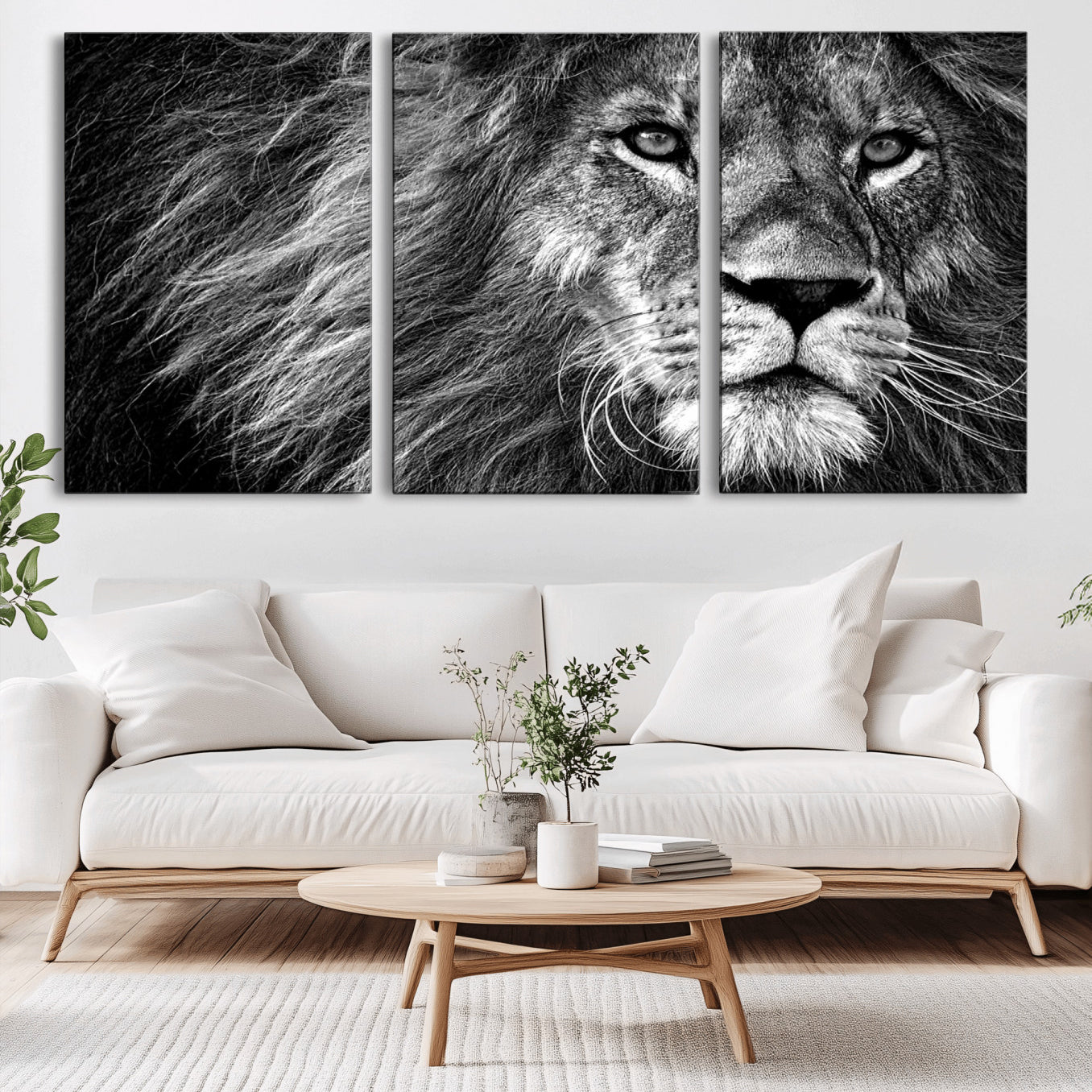 58363-MGV-CV-36X24-Black and White Lion Canvas Wall Art Print – Wildlife Portrait Artwork for Home, Office, Living Room, Guest Room